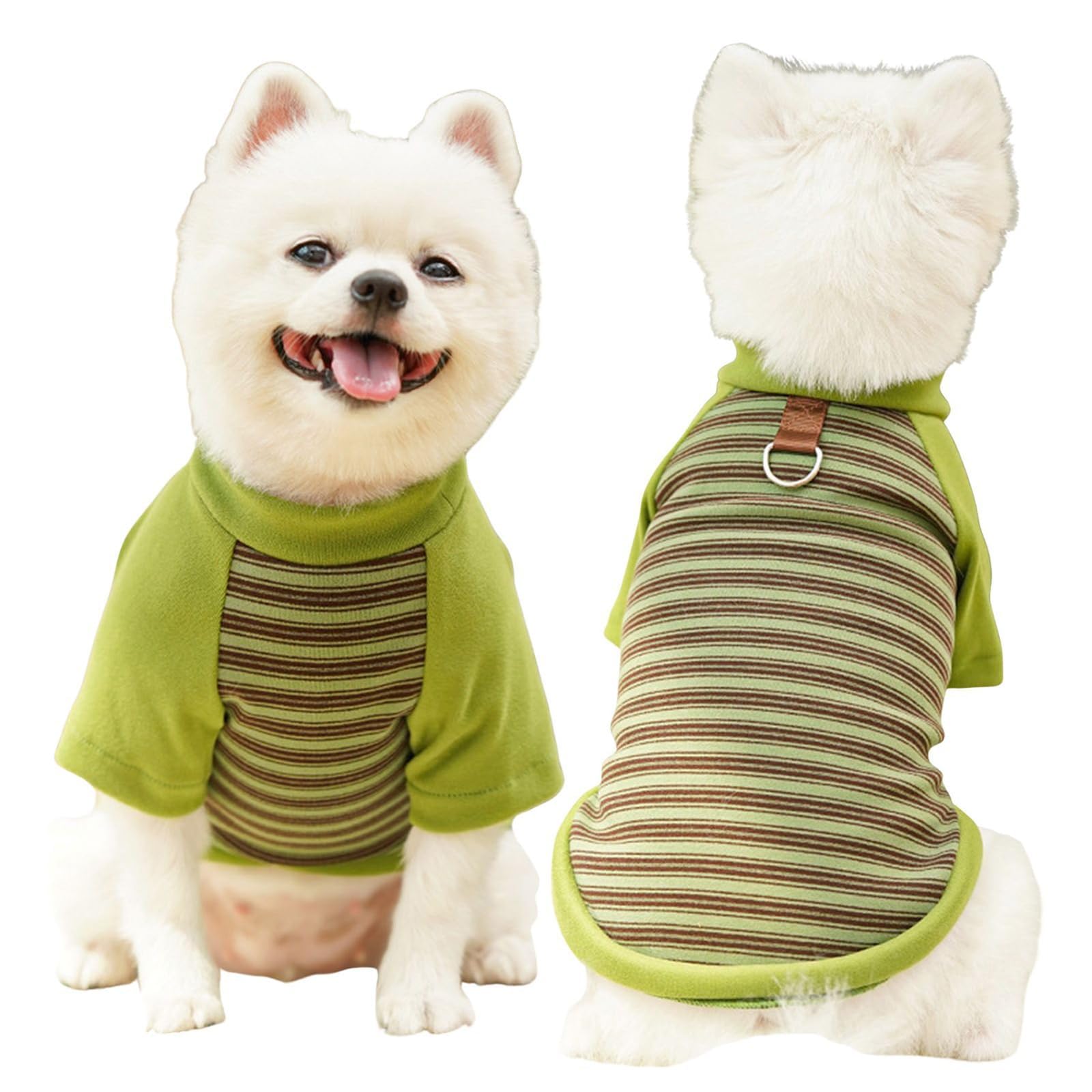 Dog Jumper - Striped Dog Sweatshirts with D Ring, Soft Warm & Lightweight Pullover for (1-40kg) Dogs, Basic Pets Outfit for Chihuahua Schnauzer Shih Yorkie French Bulldog (Green,M)