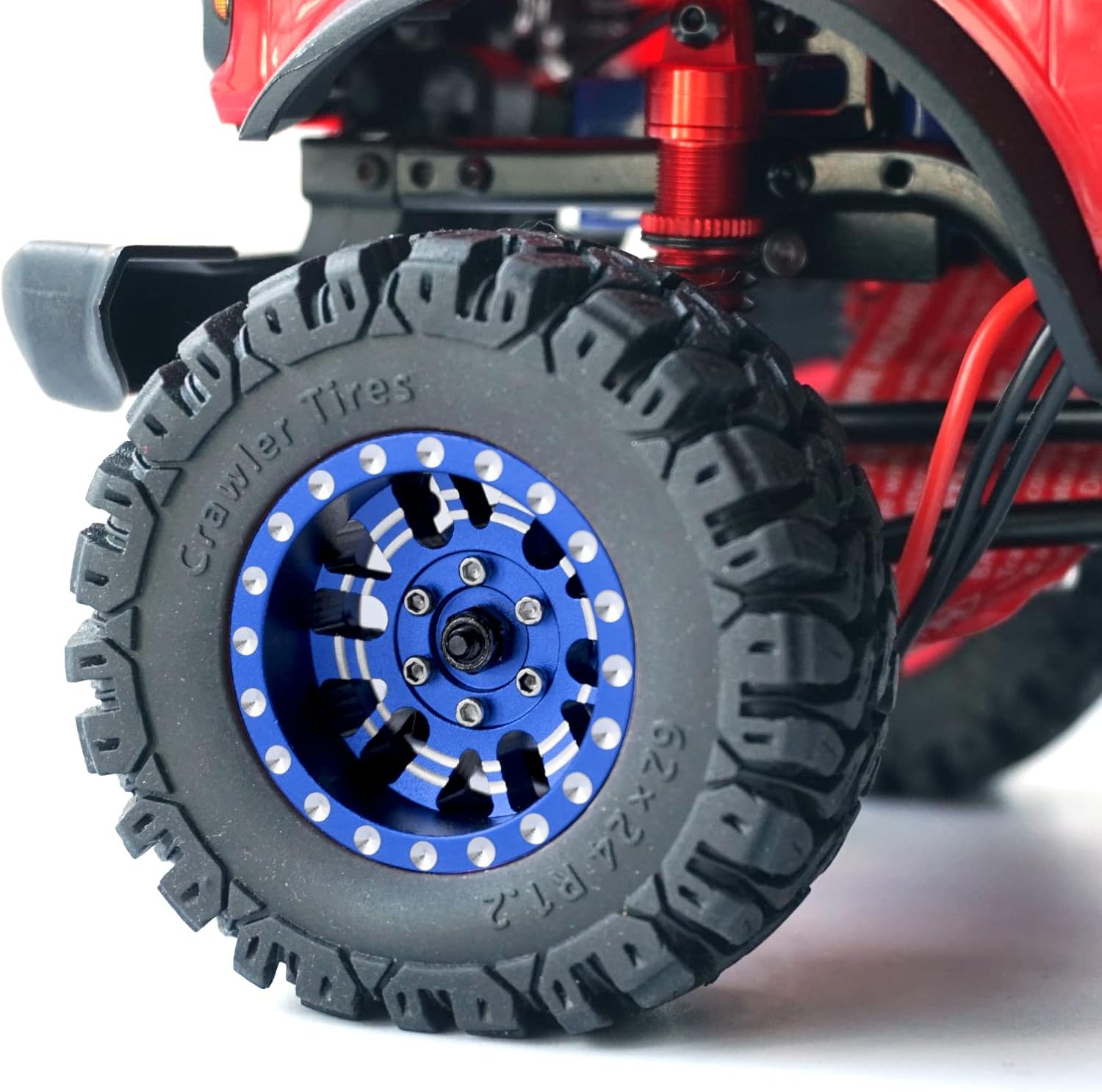 OGRC 1.0 Plus (1.2 Inches) Beadlock Wheels 7mm Negative Offset Wheel Rims SS Super Soft Sticky Tires for TRX4M SCX24 FCX24 AX24 1/24 1/18 RC Crawler Car - 62 * 24mm (Blue)