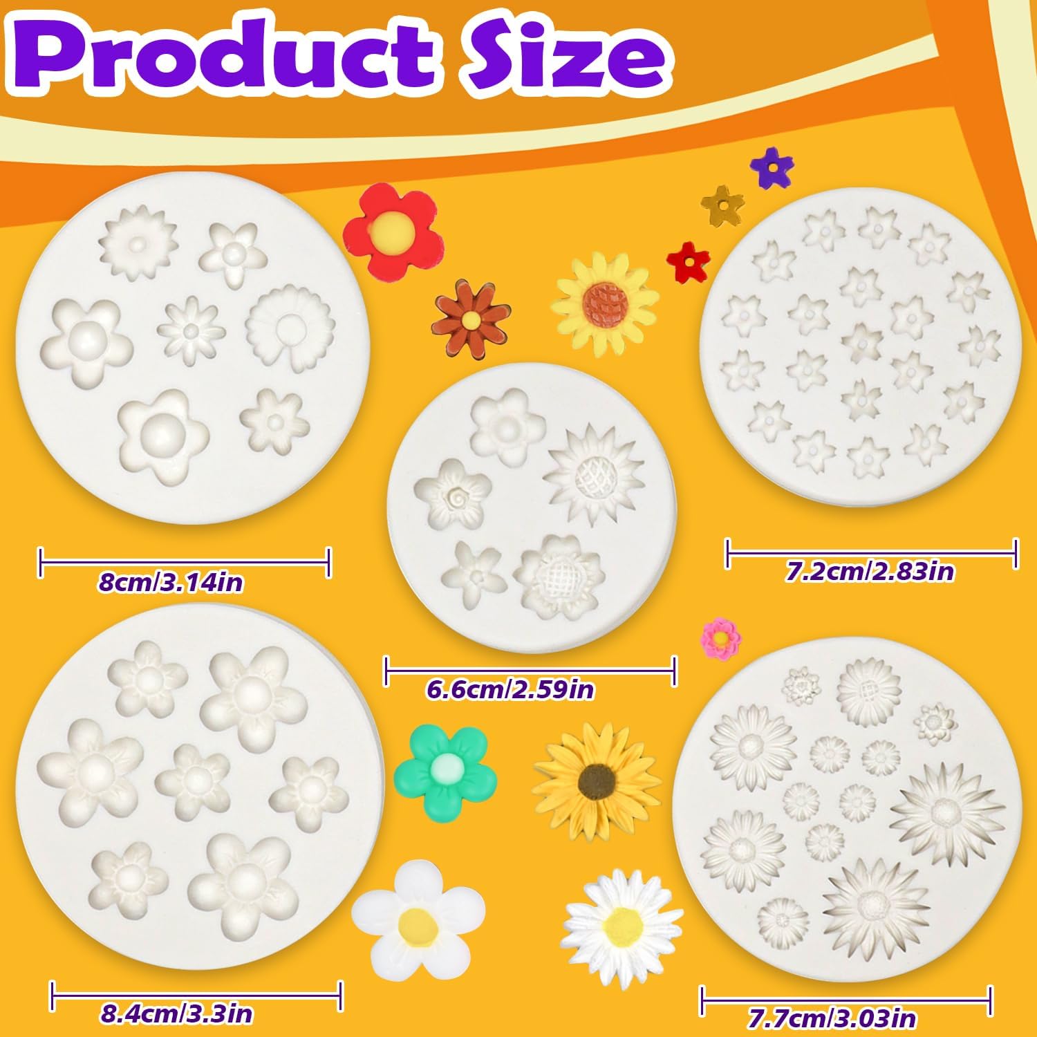5Pcs Flower Silicone Mold, Mini Flower Fondant Chocolate Silicone Molds for Baking Leaf Mold for Cake Decorating Clay Crafting Candy Soap Ice Cube Wax Melt (Round) image 3