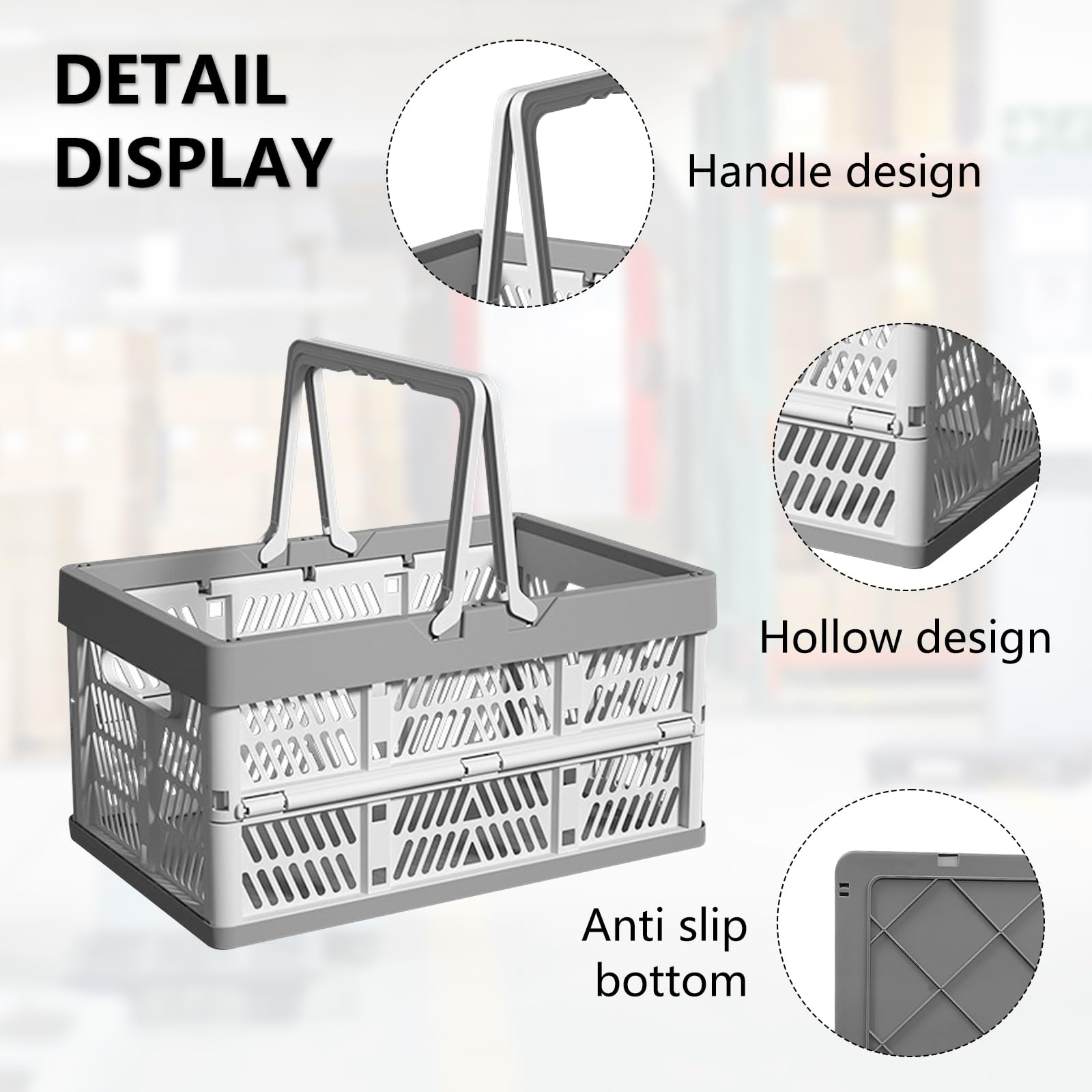 Cestino Per Spesa Pieghevole VicBou - Grande, Con Manici, Capacità 10kg, Grigio, Ideale Per Picnic E Viaggi - Foto 8