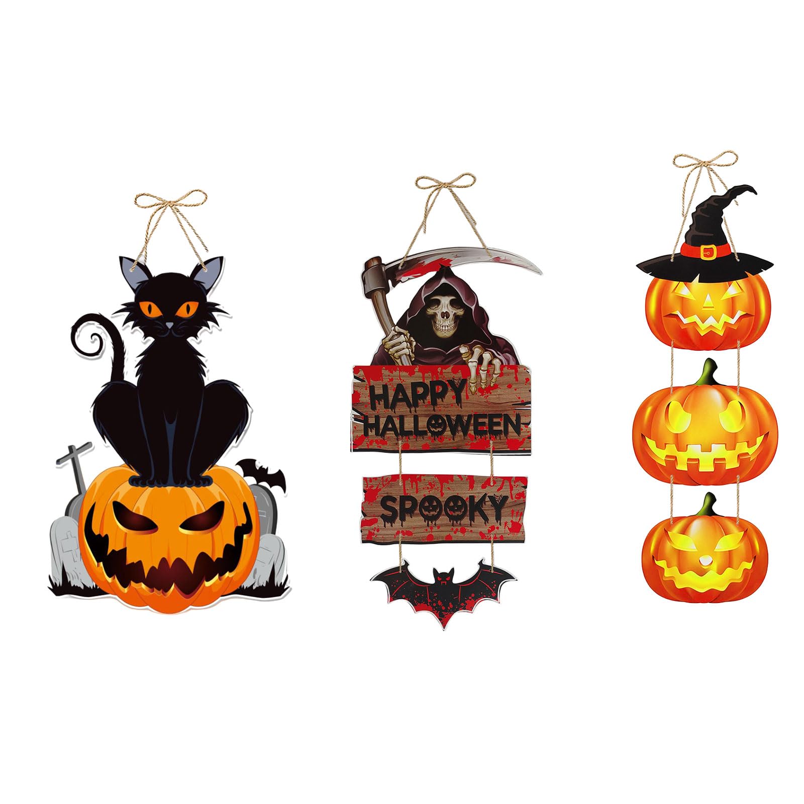 Amazon | ハロウィン 飾り 3個セット 猫 コウモリ スカル カボチャ