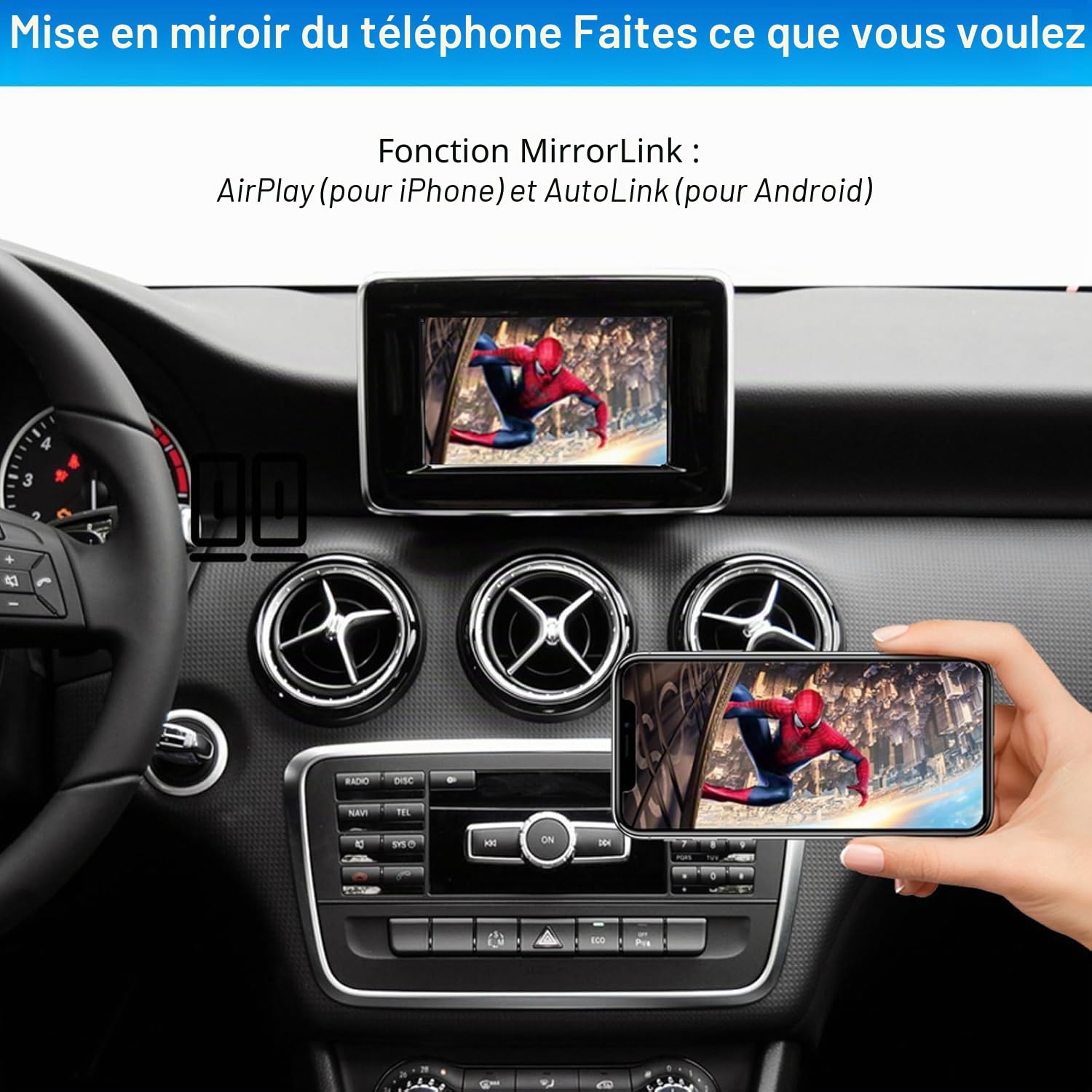 Road Top Décodeur CarPlay sans Fil pour Mercedes-Benz NTG4.5/4.7 | C/E/GLK/ML/CLA/GLA/CLS/SLK Classe (2012-2015), Android Auto sans Fil, Interface CarPlay Retrofit Compatible AUX, MirrorLink