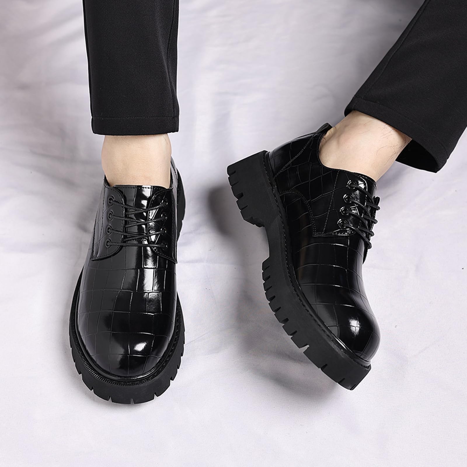 Scarpe Eleganti da Uomo con Lacci | comode, Antiscivolo, in Pelle , Punta Arrotondata, Plateau, Oxford, Festa, Formali