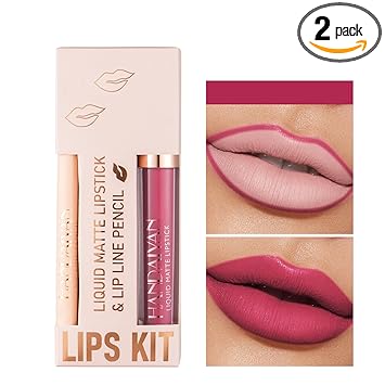 2in1 Matte Liquid Lipstick Set with Lip Pencil, Lip Tinting, Pigmented waterproof Smooth Lip Makeup Set Longhold Causal and Party Lipsticks