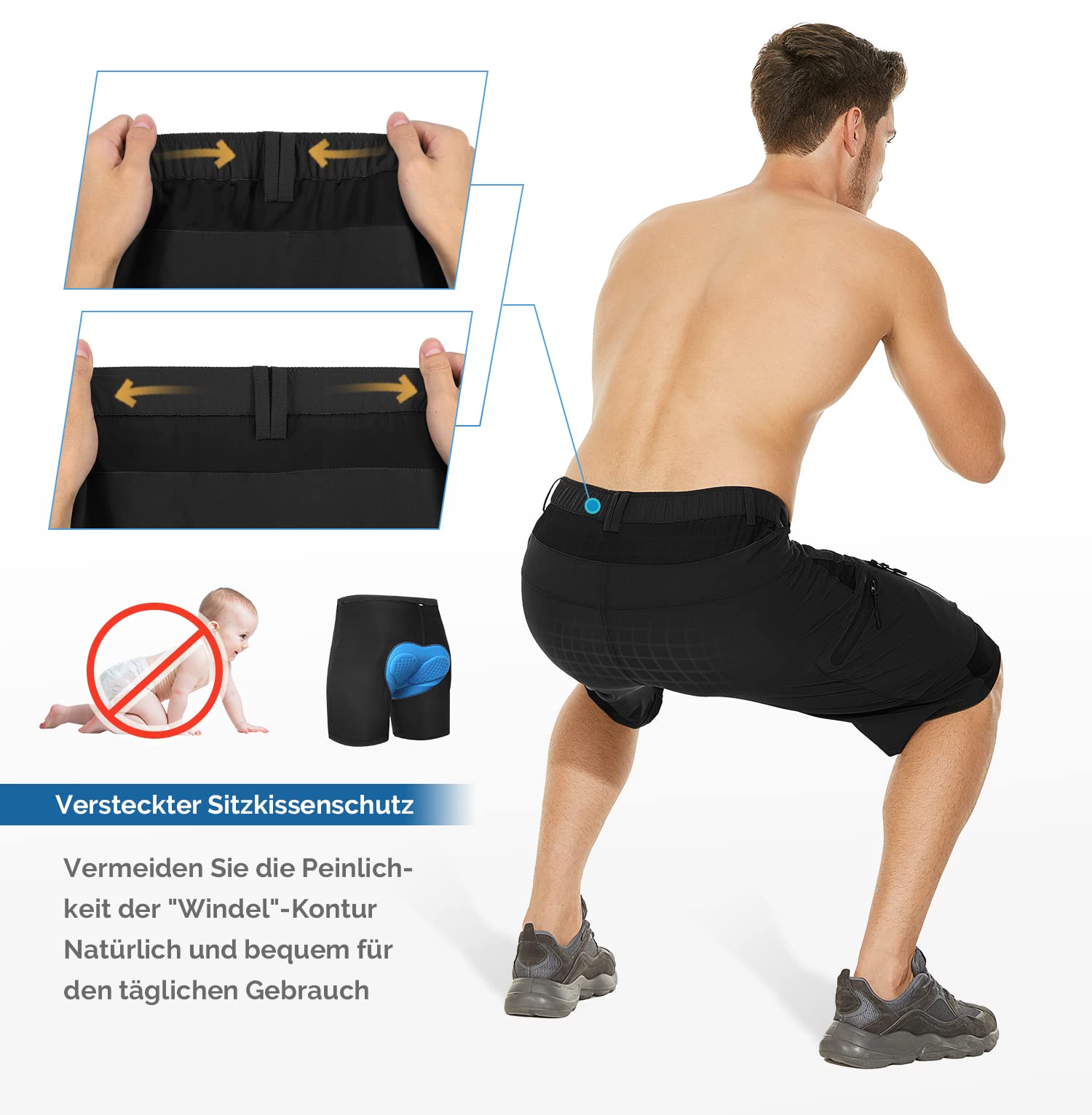 Cycorld MTB Hose Herren Radhose, Schnelltrocknend Mountainbike Hose Fahrradhose mit 4D Sitzpolster, Elastische Outdoor Sport Herren Radlerhose MTB Bike Shorts