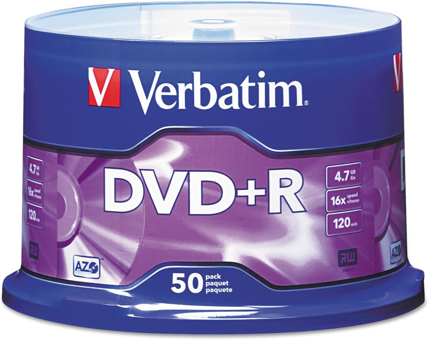 Verbatim 4.7GB up to16x Branded Recordable Disc DVD+R - 50 Disc Spindle 95037
