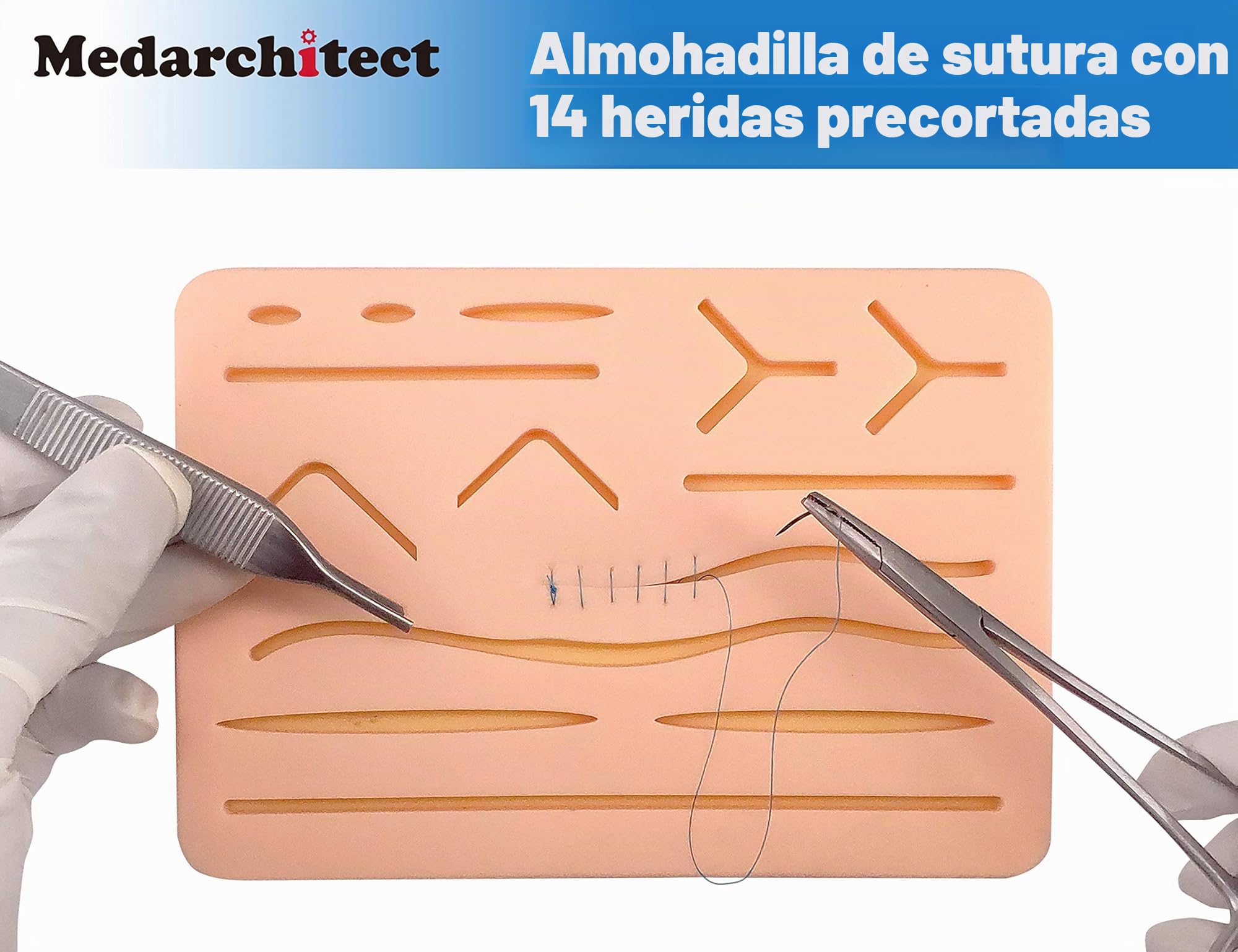 Kit de sutura (30 piezas) para entrenamiento de sutura de estudiantes de medicina, incluye almohadilla de sutura de actualización con 14 heridas precortadas, herramientas de sutura (A)