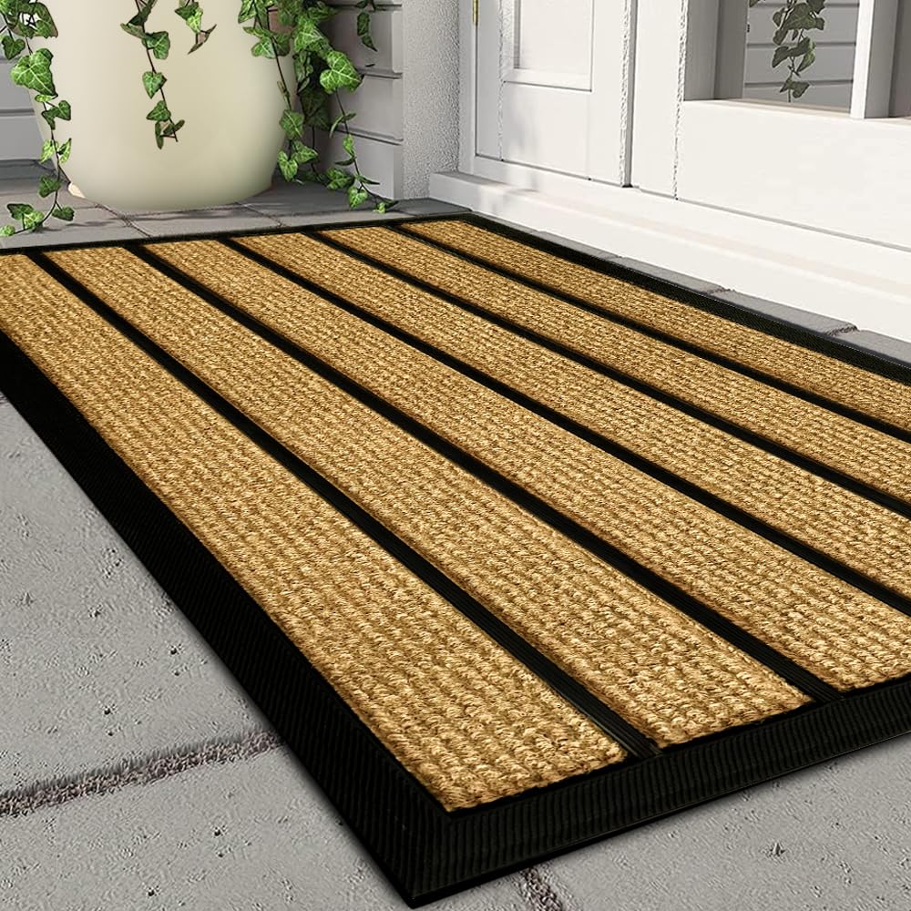 Qingbei Rina Outdoor Door Mats for Front Door,60x90cm Large Heavy Duty Front Door Mat Outside Entrance, Cior Door Mats,Non Silp Back Door Mat,Brown