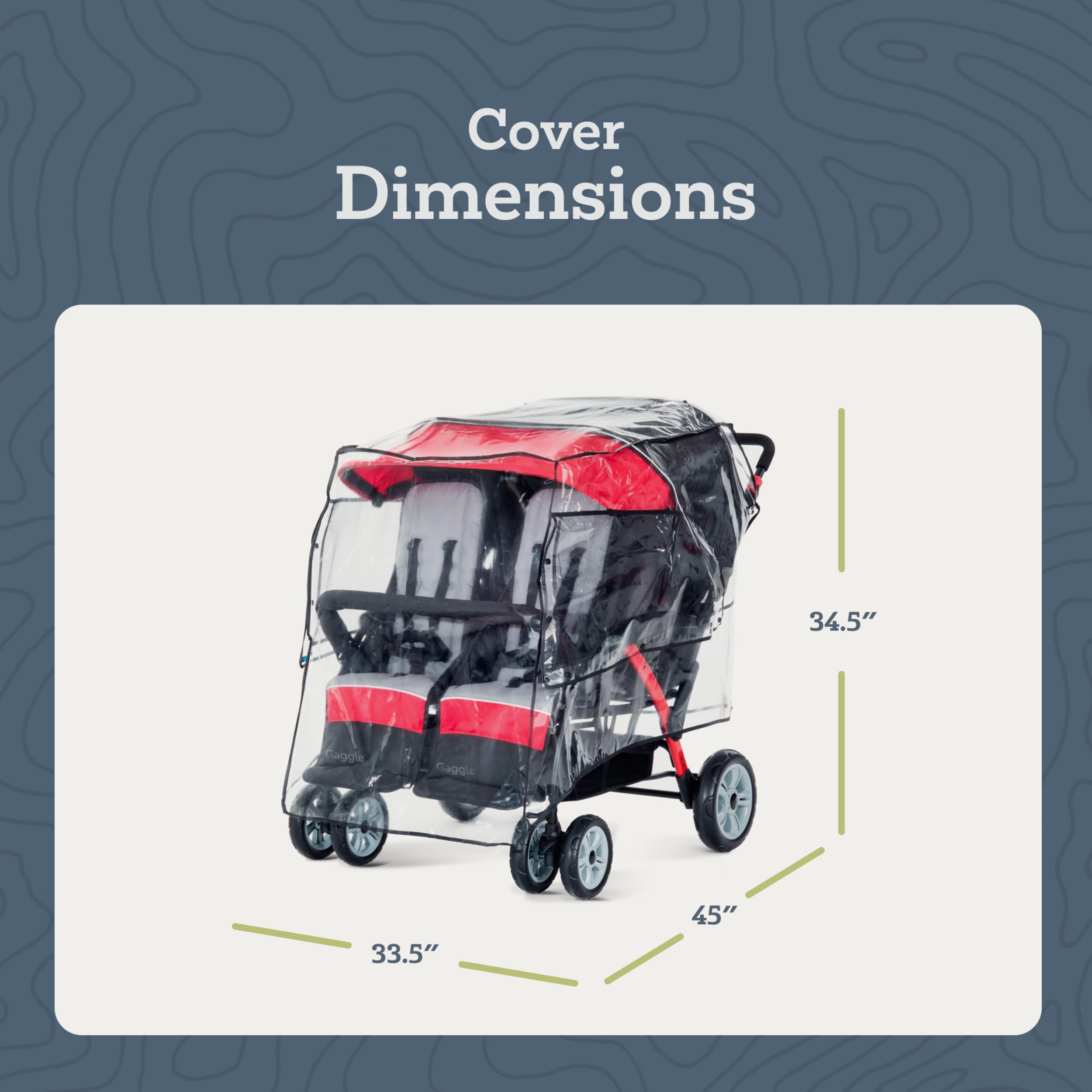 Housse de pluie pour poussette Gaggle Quad et Gaggle Compass - Habillage Pluie Poussette 4 places - Protège Pluie avec fenêtre de visualisation, circulation de l'air - 144,8x106,7x122 cm