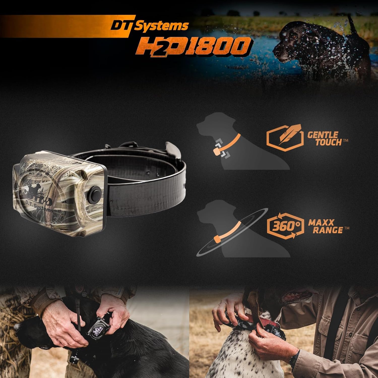 DT Systems H2O 1810, 1820, 1830 Plus Series Add-On/Replacement Collar Receiver, Waterproof Rechargeable Remote Hunting Dog Training Additional E-Collar, 1800-Yard Range, 16 Stimulation Levels, Camo