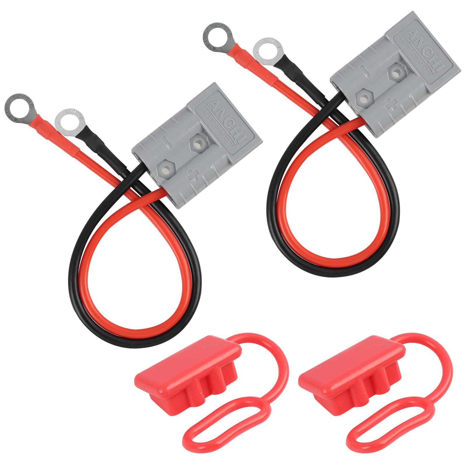 Anderson - 2 connettori da 50 A, 600 V, con cavo da 10 AWG, 30 cm, connettore per batteria con tappo di protezione, spina Anderson con cavo per porta caricabatterie