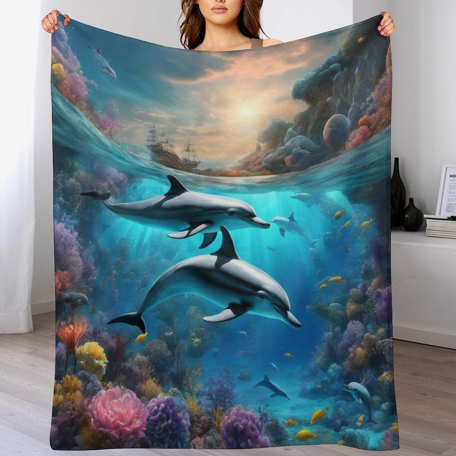 Ggjjtt Dolphin-2 Dolphin Blanket,Soft Warm Throw Blankets Kids Or Adults For Crib Bed Couch Chair Four Seasons Living Room Travel Outdoor 140×180Cm