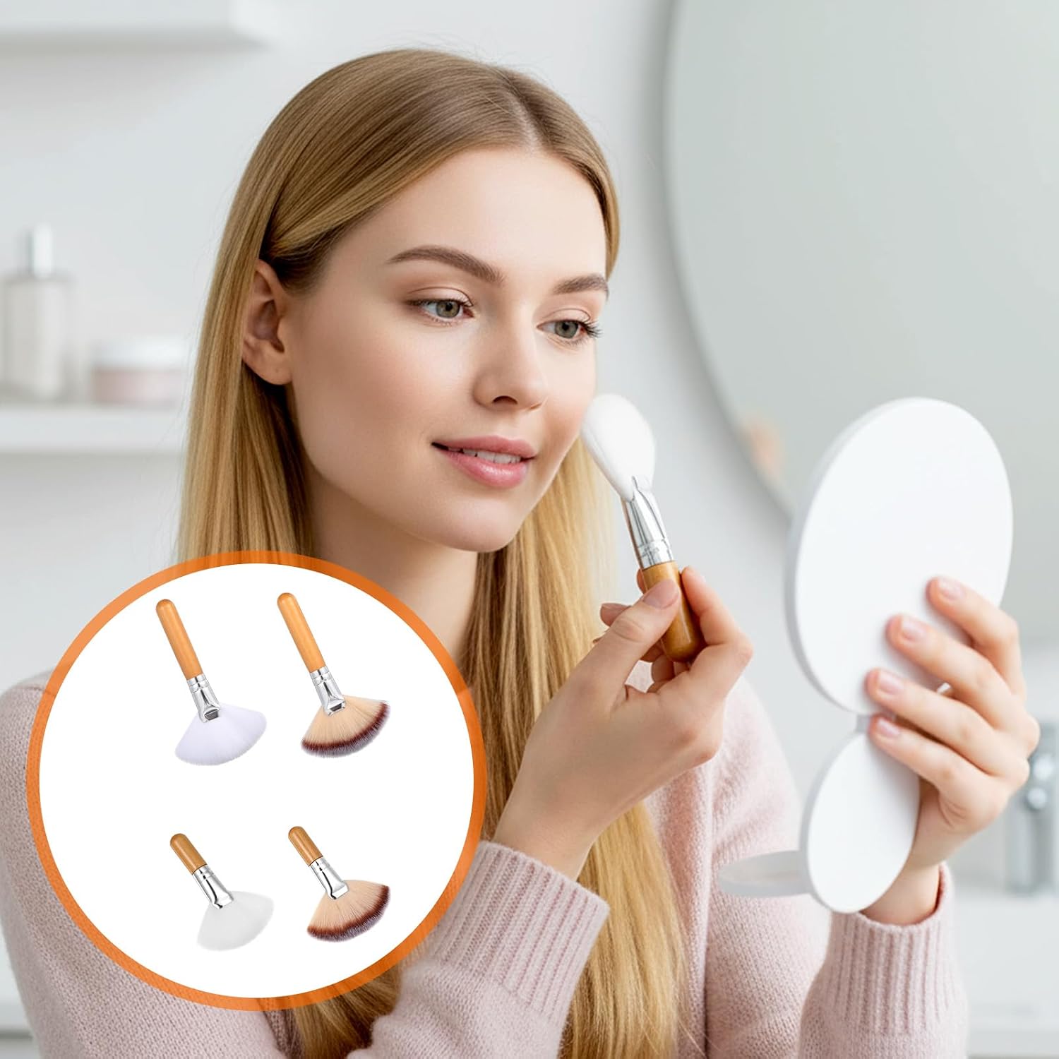 4PCS Fan Brushes Esthetician Facial Brushes Esthetician Soft Fan Blush Brush for Powder Blush Body Powder Brush Face Makeup Tools