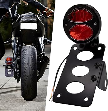Motorcycle Tail Light Brake Running Light Rear Light 1" Side Mount License Plate Bracket Holder compatible with Bobber Chopper Cruiser Custom Bike #1Black- 1" Axle Hole