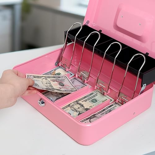 Vista 78 de Jssmst - Caja de efectivo de metal grande con bandeja de dinero,Caja de bloqueo Blanco con cerradura de combinación