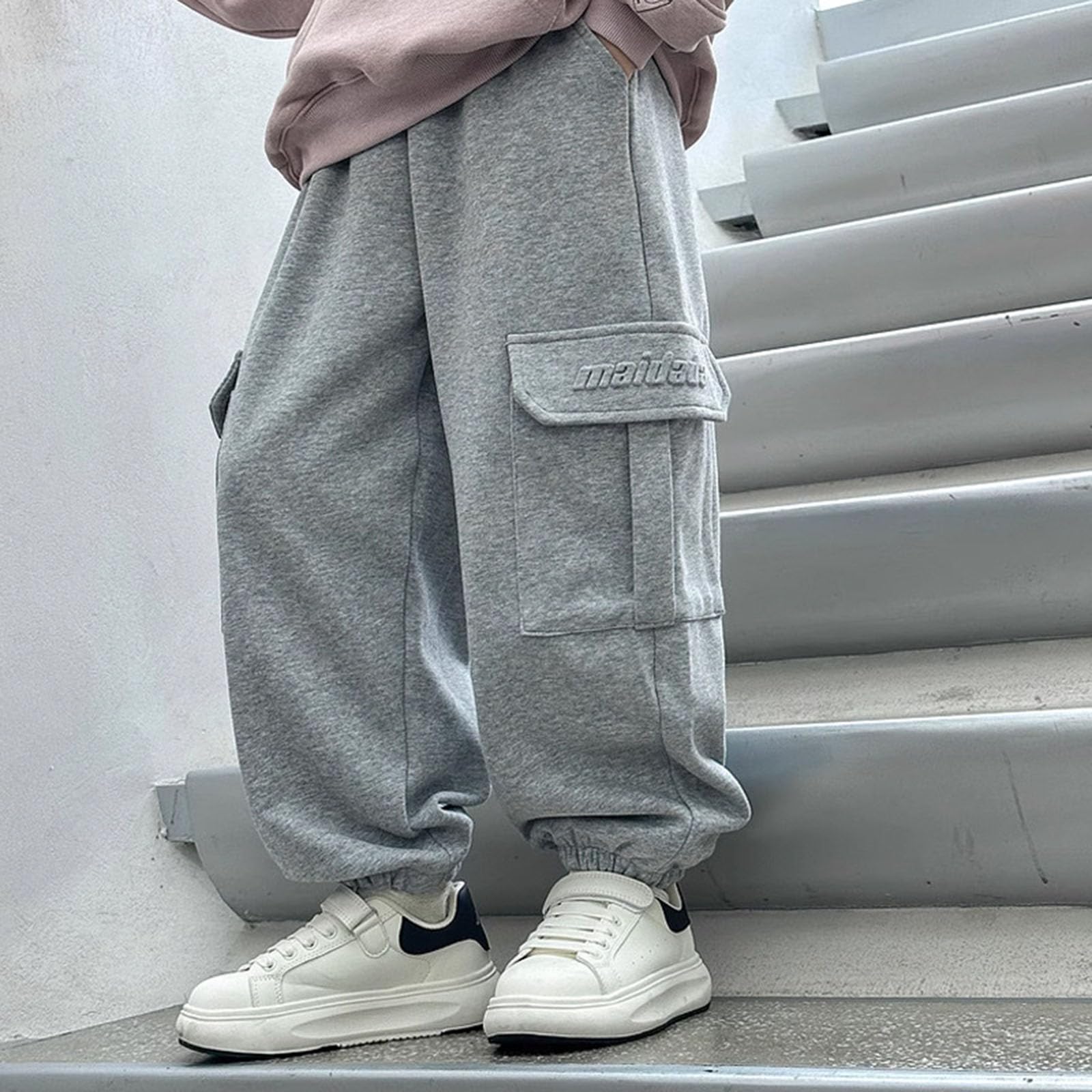 Pantalones De Chándal Para Niños Moda Ancho Sudaderas De Chándal Baggy Ligero Color Sólido Pantalones Deportivos Con Bolsillos