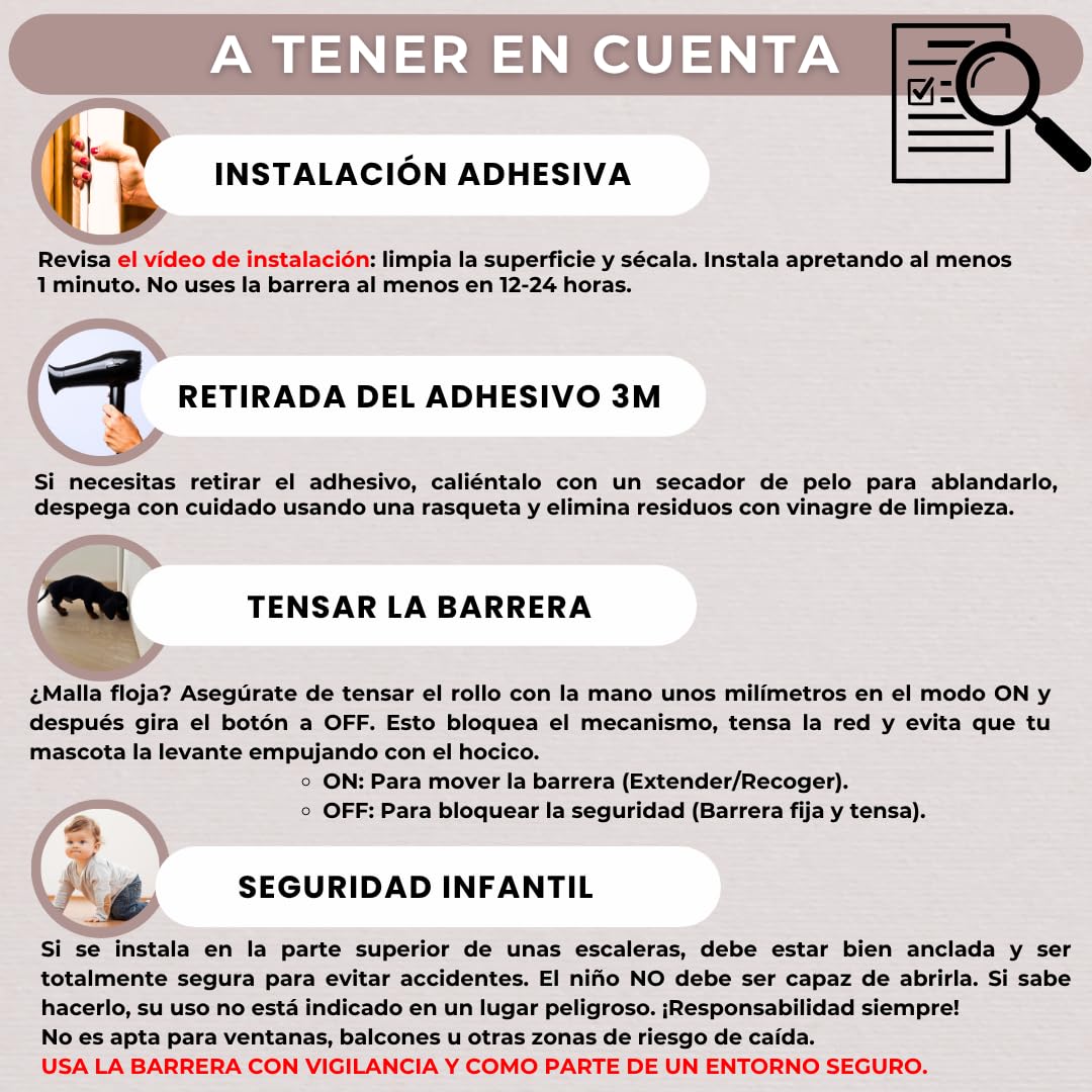 Puerta Retráctil Seguridad Adhesivos o Tornillos -140cm- Barrera Extensible Bebés y Perros - Sin Taladrar. Sin Agujeros - Apta en Escaleras, Puertas, Pasillos (140CM-BLANCO)