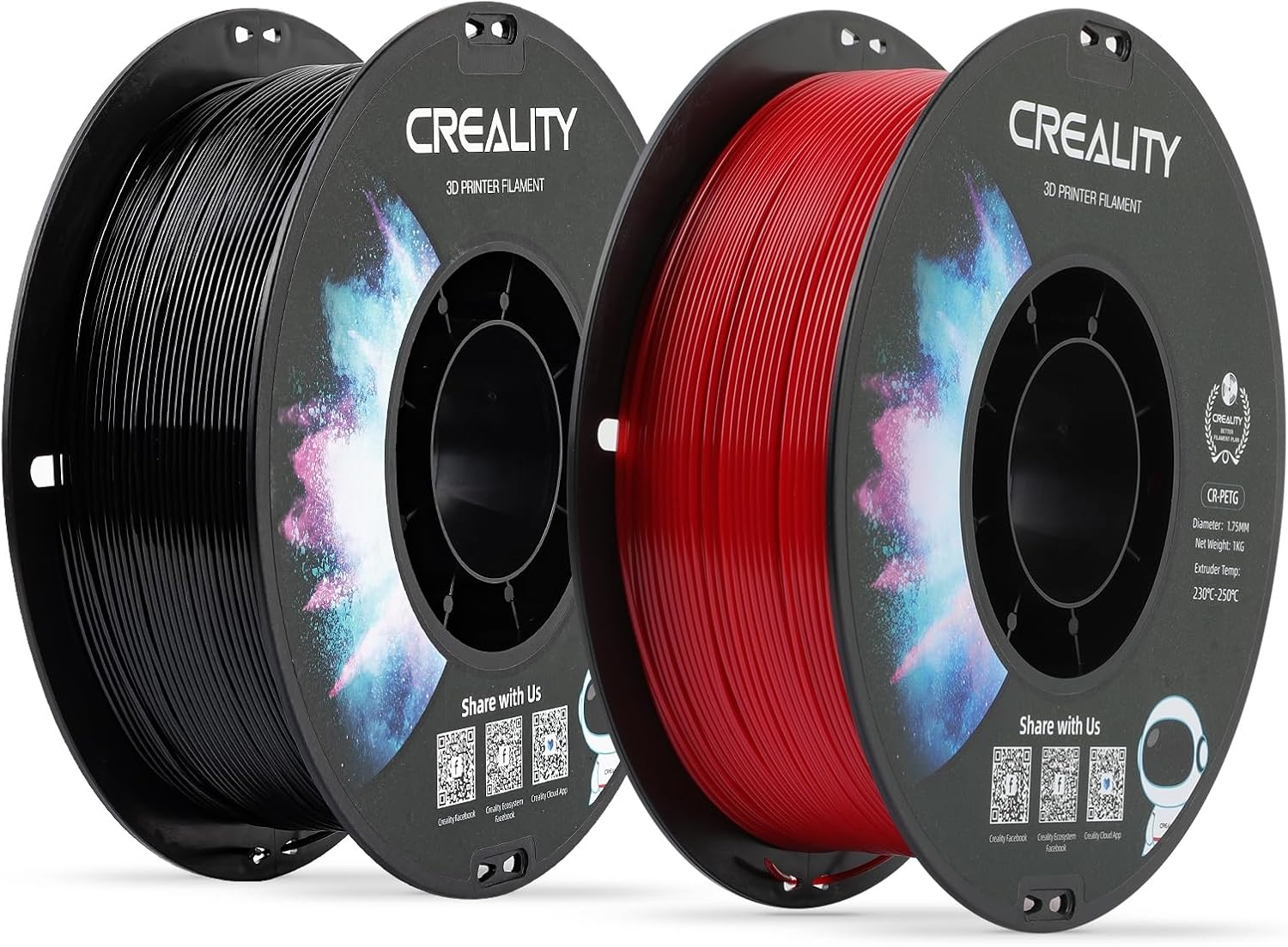 Creality 3D Printer Filament Bundle, PETG Filament 1.75mm, PETG Black & Red 2-Pack, 3D Printing Filament 1kg X 2 Spools