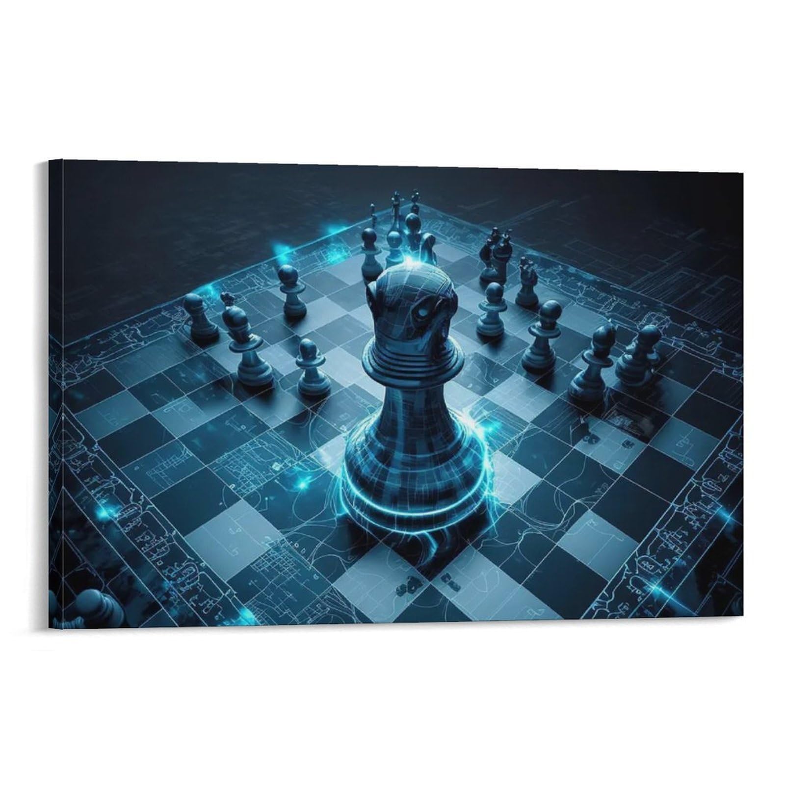 CPLVKWRQJ Chess Individual Glowing Chess Pieces Board Wall Art Decor - Kitchen Canvas Wall Decor Removable Multi-Purpose Focal Point 16x24inch(40x60cm)