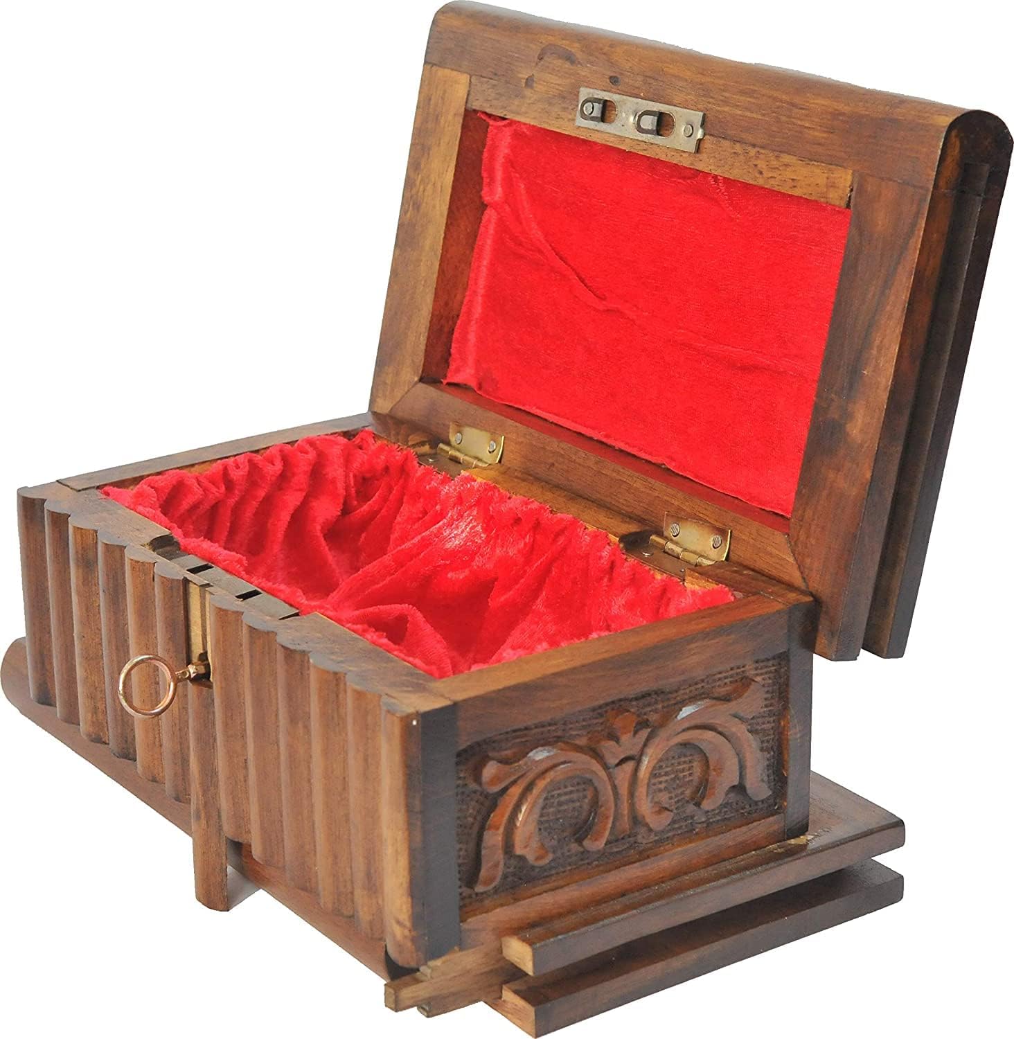 Boîte à Bijoux Secrète en Noyer en Bois Massif - Boîte Magique à Compartiment Secret avec Clé Cachée Fabriquée à la Main