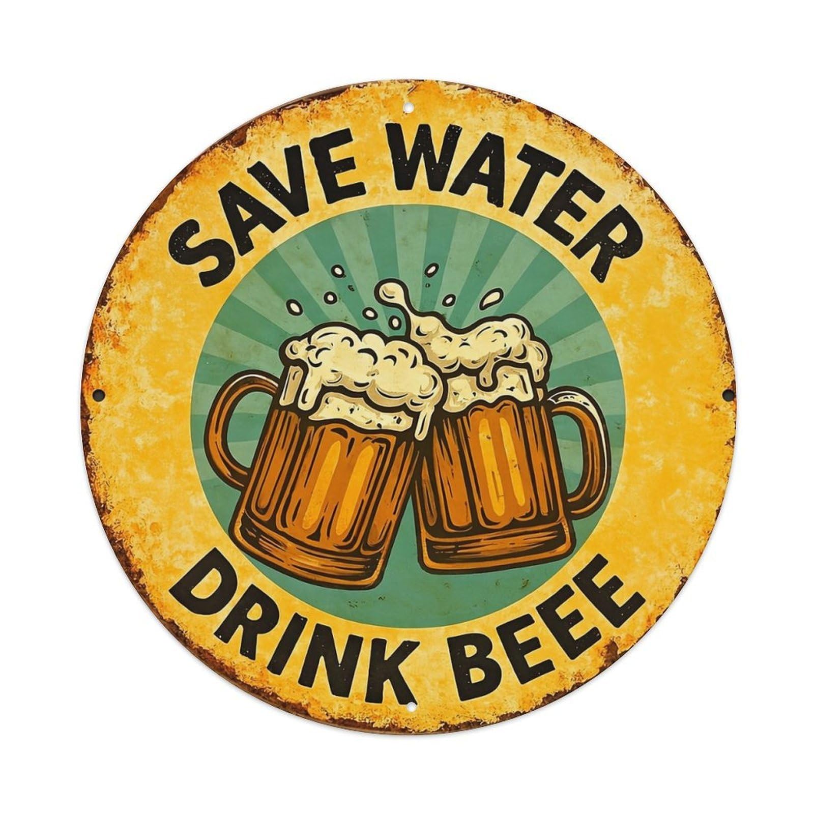 Save Water Drink Beer Sign Retro Metal Tin Sign, Vintage Metal Poster for home, Gaming Room, Studio Workshop,Bar,Garage Wall Art Decor 8x8 inch