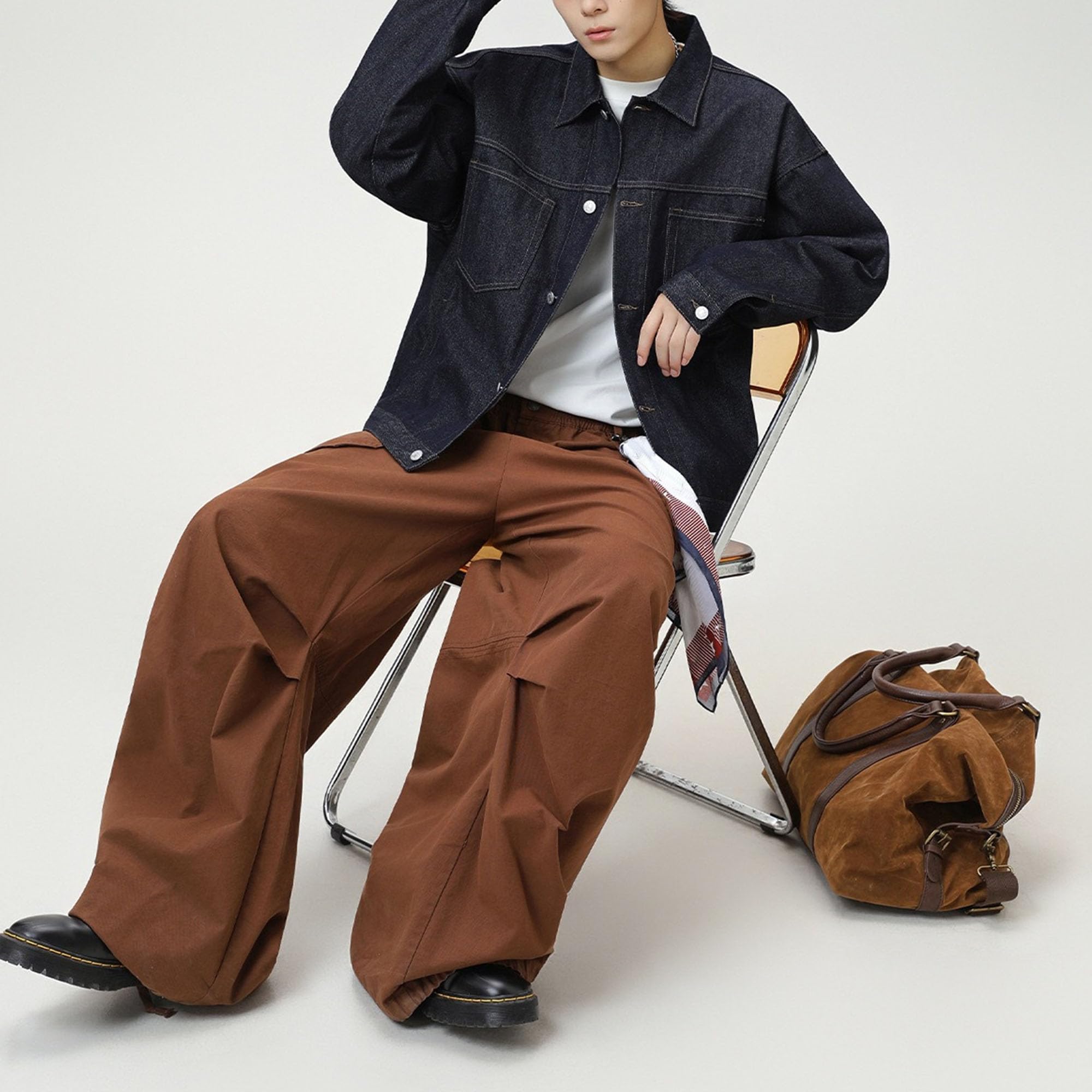 Giacca da uomo in denim con tasche | Colletto classico da camionista con risvolto,Button Down,Leggero basso elasticizzato,Vestibilità ampia squadrata rilassata