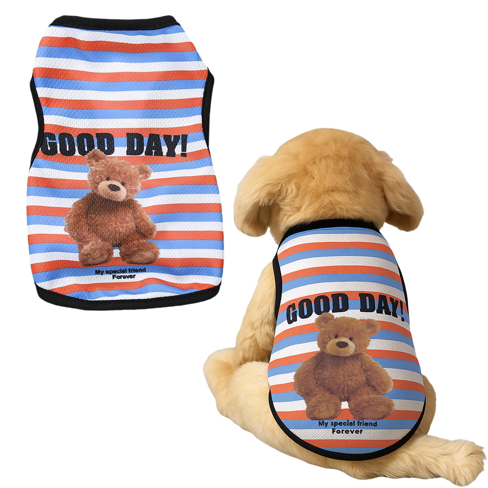 Dog Shirts Puppy Clothes,1PC Cute Bear Dog T Shirt, Summer Breathable Puppy Tank Top Sleeveless Vest for Small Dogs Cat Outfit (Blue Orange Strip, XXL)