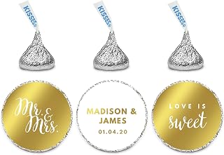 Andaz Press Personalized Chocolate Drop Labels Trio, Metallic Gold Ink, Wedding, 216-Pack, Fits Kisses, Custom Made Any Name, Not Gold Foil, Gold Stationery, Invitations, Decorations