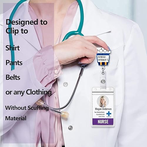 Miniatura 3 de Tian Zhun Carrete retráctil de café con clip de identificación, clip de acrílico para CNA médica, enfermera, profesor, trabajador de oficina,