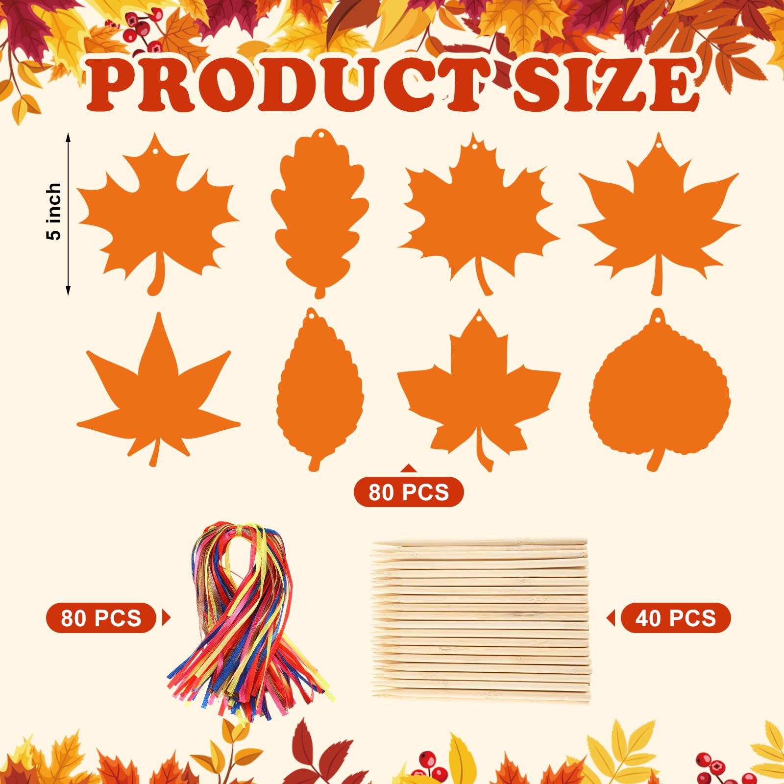 Frienda 80 Sets Herbst-Kratzblätter, bunte Farbe, Ahornblätter, Kunst, Thanksgiving, Herbst-Ornamente für Klassenzimmer-Aktivitäten, Partygeschenke, 8 Designs