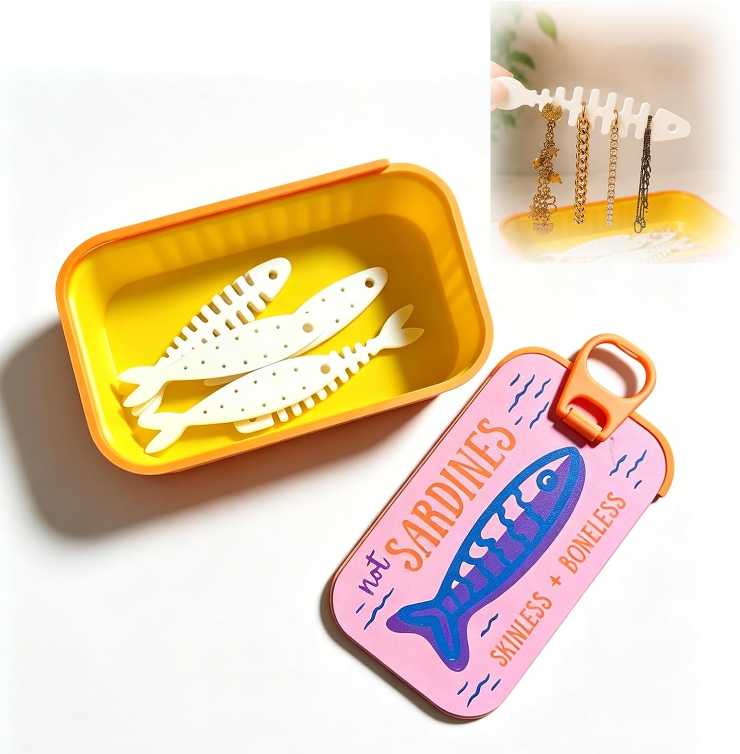 Sardine Jewelry Box Organizer with Fishbone Holders for Rings Earrings