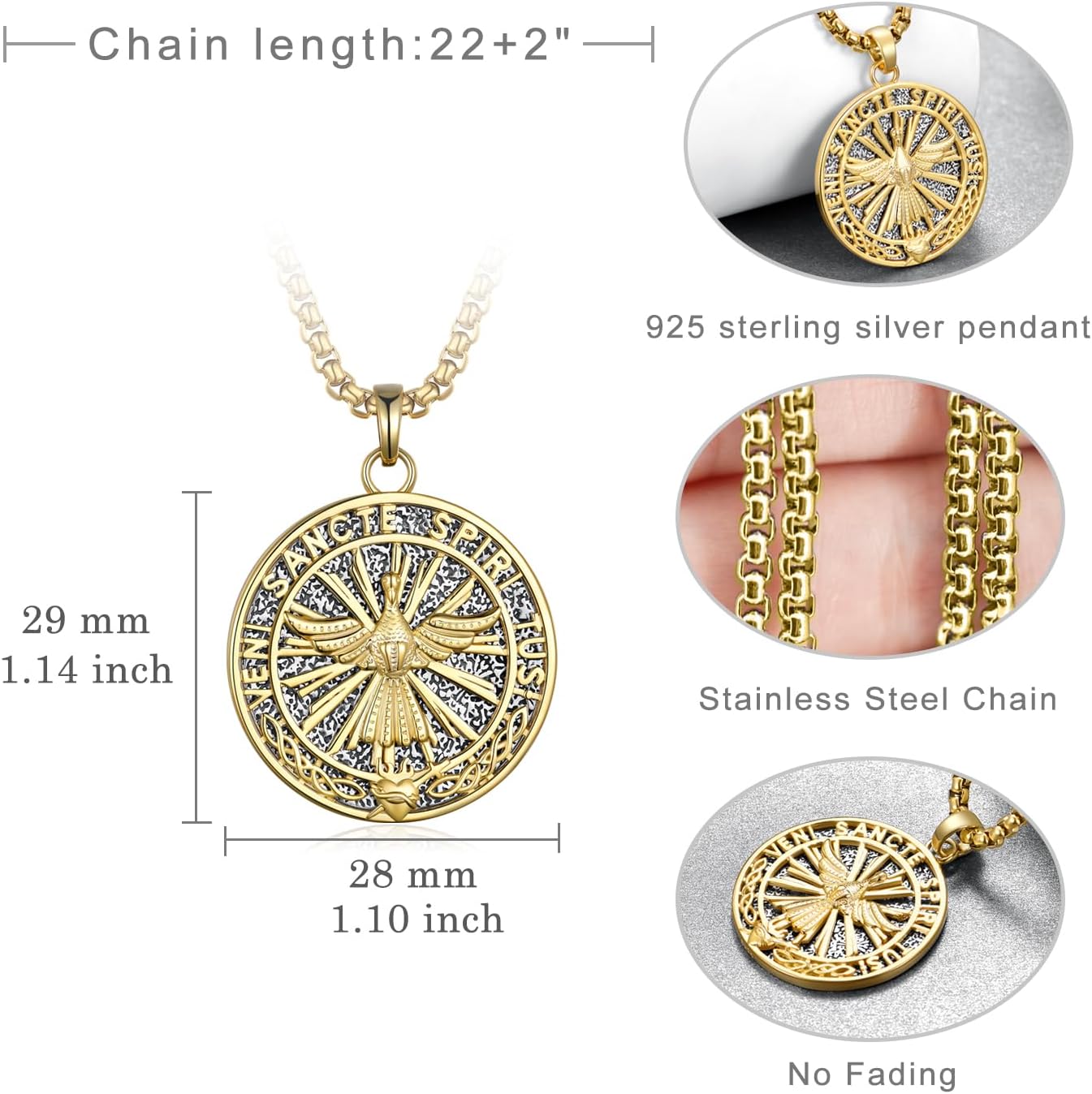 Sacred Heart Necklace S925 Sterling Silver Sacred Heart of Jesus Necklaces Religion Jewelry Gifts for Men Women - Image 4