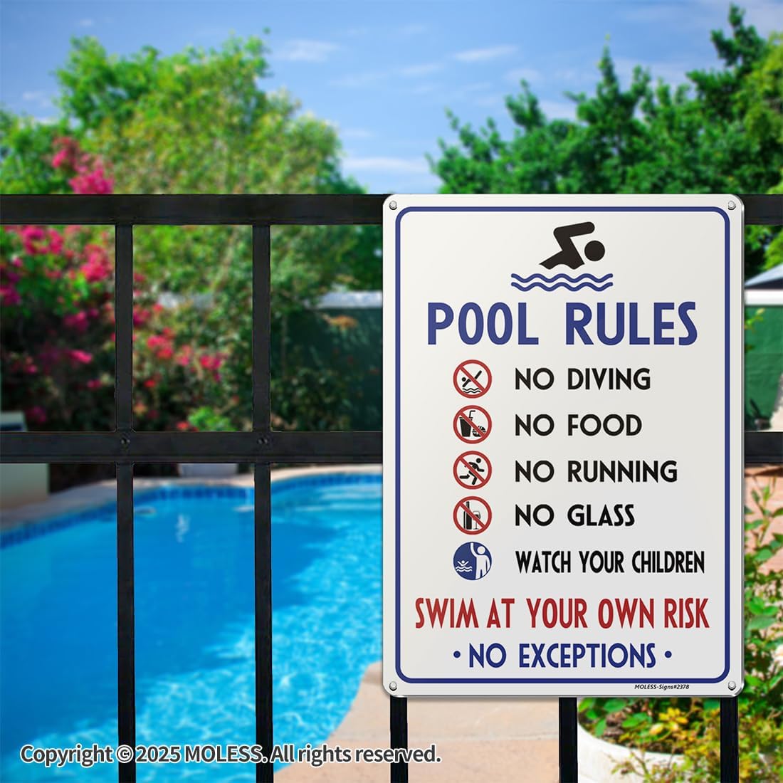 2 Pack Pool Rules Signs Outdoor – 14x10 Inch Pool Signs for Outside, Durable 0.040 Aluminum Weatherproof & UV Protected, Easy to Mount for Pool Safety, 2378-White