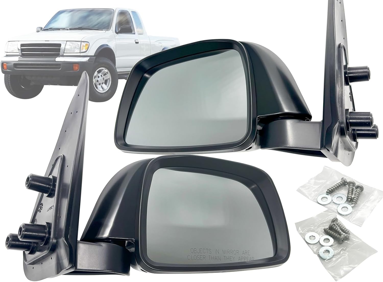 APA Replacement Rear View Mirror for 1995-2000 TACOMA Pickup Truck Non-Heated Manual Black Type Passenger and Driver Pair 8791004030 8794004040