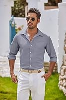 Vista 38 de COOFANDY Camisa Oxford de manga larga con botones para hombre, camisas de vestir de ajuste regular
