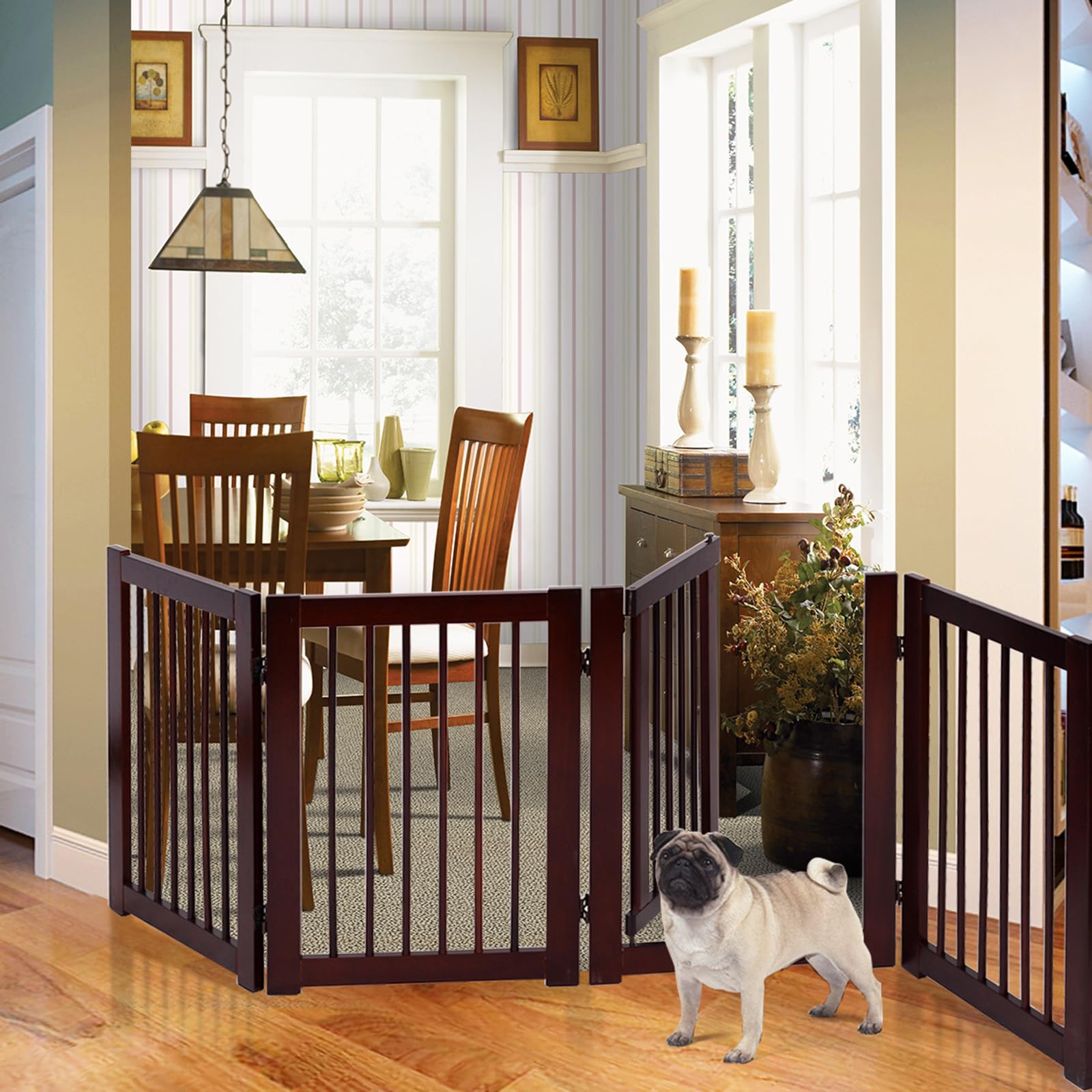 COSTWAY Barrera de Puerta de Seguridad Rejilla para Perros Mascotas Puerta Escalera Protección Plegable de Madera (203 x 76 x 1,8cm)