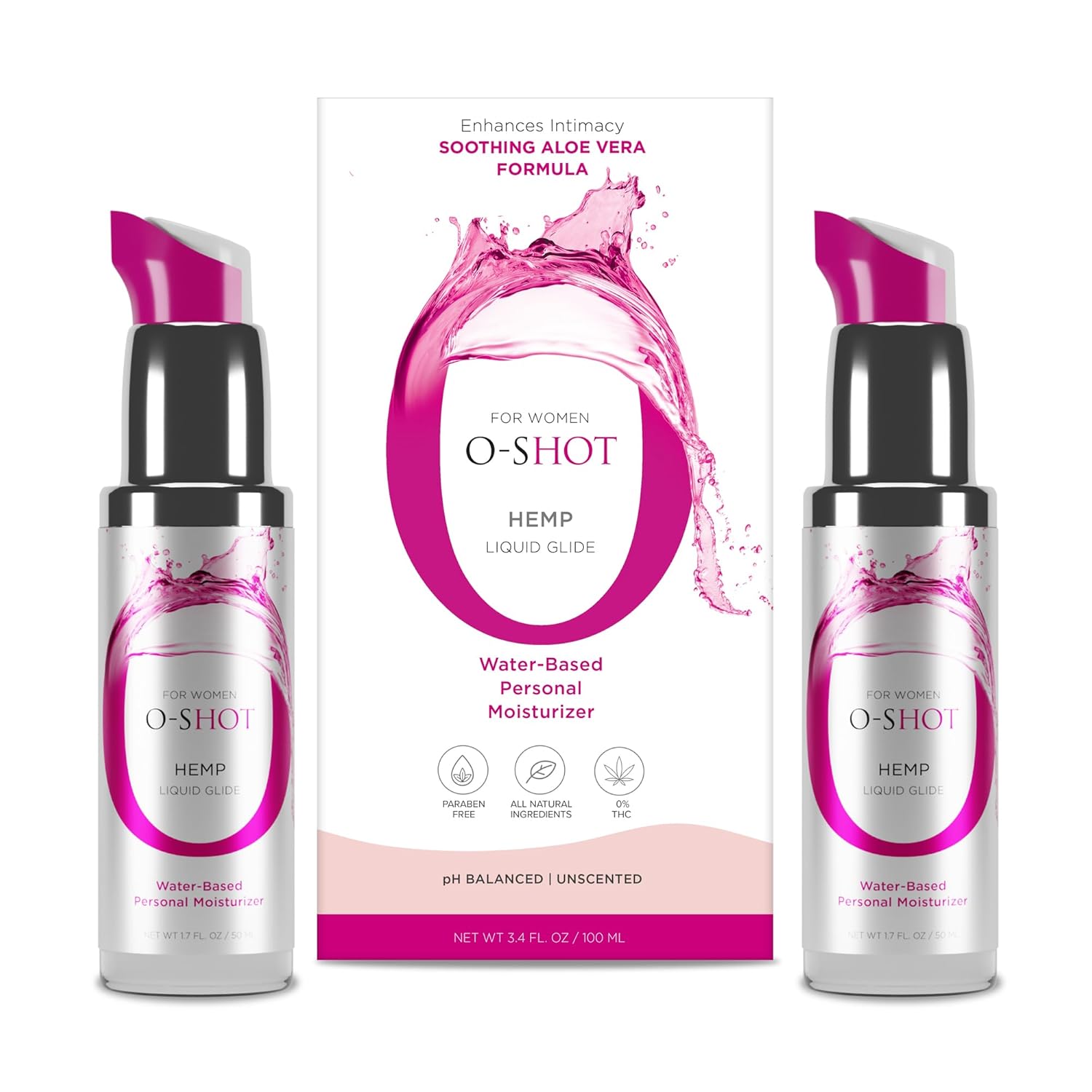 O-Shot Hemp Liquid Glide 2-Pack | Lubrificante Íntimo Hidratante Feminino à Base de Água, com Aloe, Livre de Parabenos e Fragrâncias | 50ml Cada Frasco