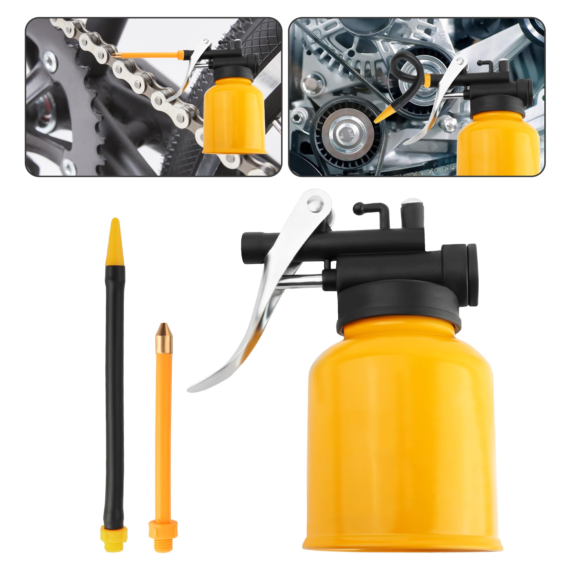 carleef Oil Can,250ml Oil Can Pump Oiler with Straight & Flexible Spout Meet Vehicle Lubrication Needs,Universal Hand Pump Oiler Can Car Accessories for Most Cars Trucks Bikes