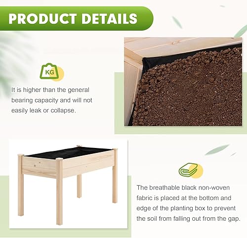 Miniatura 4 de Patiomore - Juego de jardinera de madera, elevada, de 4 pies para jardín, para cultivo de verduras y frutas, jardinería de patio o balcón, natural