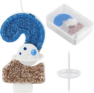 Space Birthday Candle Astronaut Blue Number 2 Candle Outer Space Cake Decorations Spaceship Cupcake Toppers Spaceman Theme Party Decor Favors