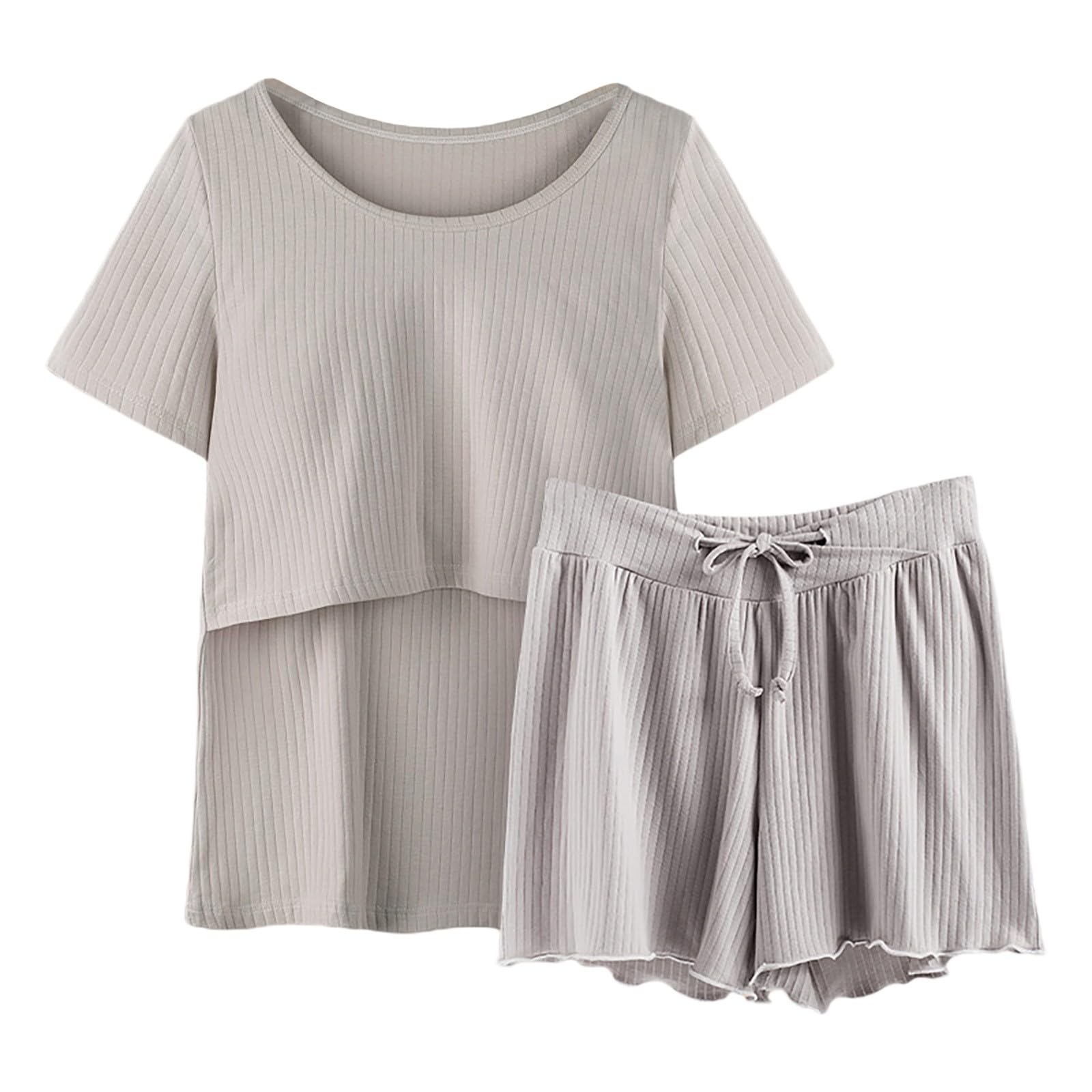 Generisch Pijama para mujer con bata, juego de ropa de dormir para embarazo, lactancia, pantalones cortos, camiseta de lactancia, camiseta de lactancia, pantalones cortos, traje de pijama cómodo