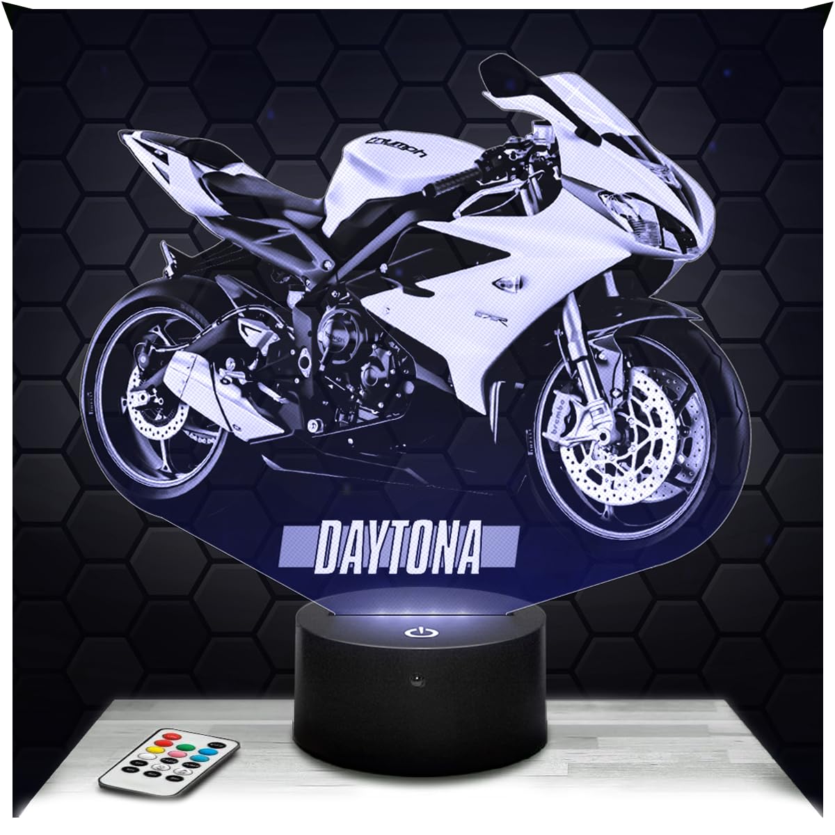 Lampephoto.fr - Motorcycle Daytona T 3D Lamp Bedside Lamp Biker Decoration, Gift idea for Men Motorcycle Daytona T Adult Night Light Room Decor, Original Christmas, Gift Idea for Men, Merchandising