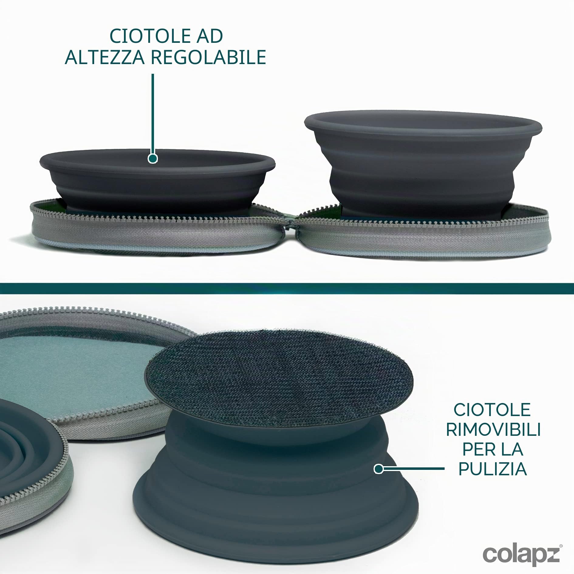 Colapz Ciotola Pieghevole Cane - Ciotola Cane Portatile - Ciotole Da Viaggio Per Cani - Accessori Cani - Grigio