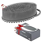 Metene Silicone Exfoliating Body Scrubber with Loop, Body Scrubber for Men and Women, Silicone Loofah for Shower, Soft Silicone for Shower and Bath Skincare Routine (Gray)