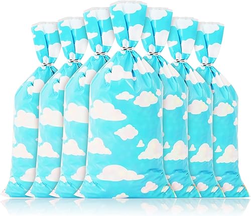 Miniatura 4 de Lecferrarc 100 bolsas de golosinas con estampado de nubes blancas y cielo azul, nubes blancas, bolsas de dulces de celofán, recuerdos de fiesta de