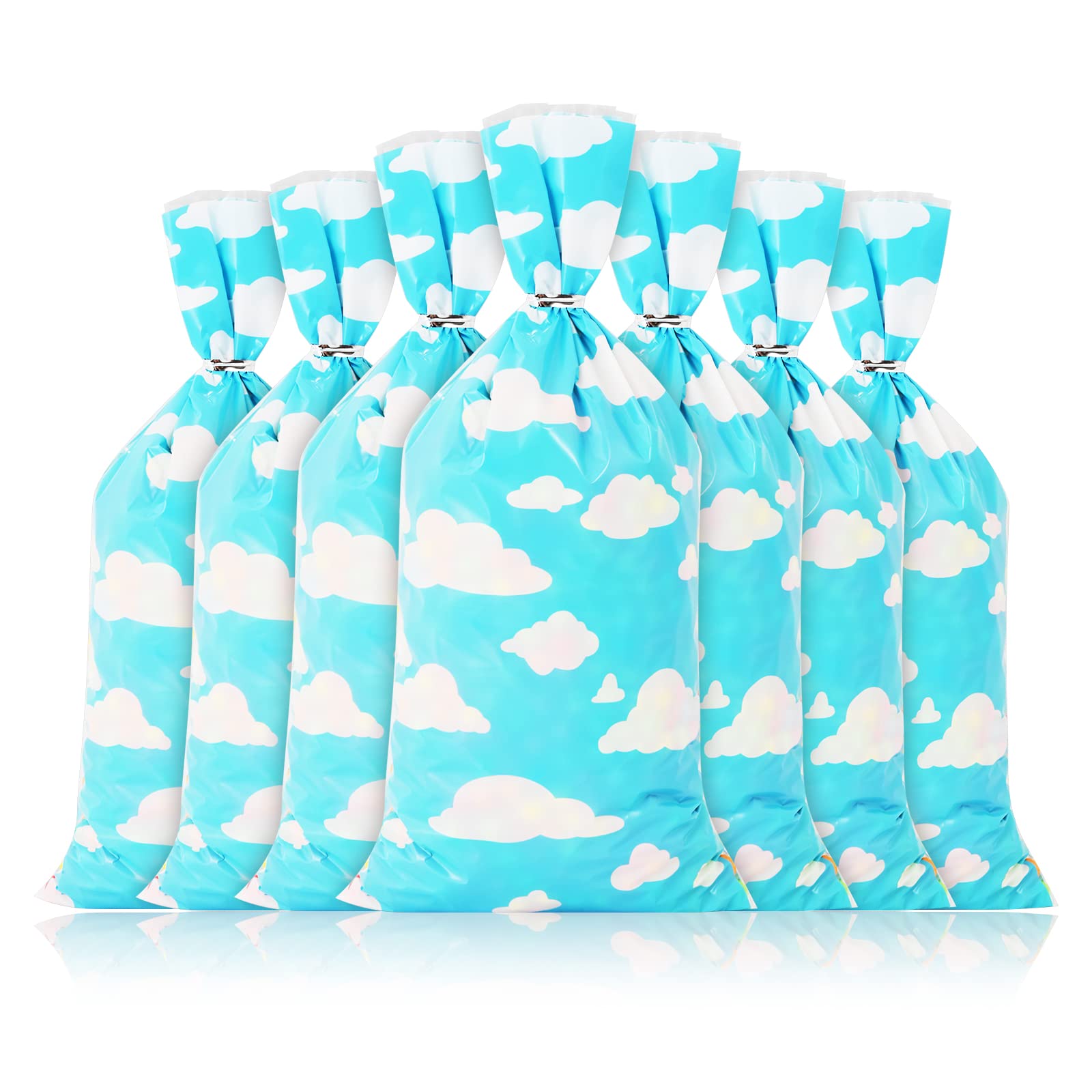 Lecferrarc 100 Pcs Blue Sky White Clouds Treat Bags White Clouds Print Cellophane Candy Bags Cartoon Story Party Favors with Twist Ties for Birthday Party Baby Shower Supplies