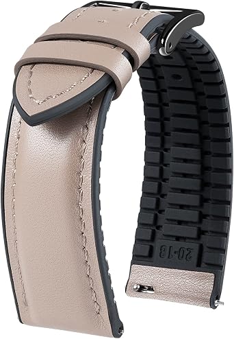 BINLUN Leather Watch Bands Quick Release 14mm-22mm Breathable Micro-Perforated Leather & Rubber Hybrid Watch Straps Silicone-Lined SmartWatch Replacement Bands Men Women Beige,Black Buckle,22mm