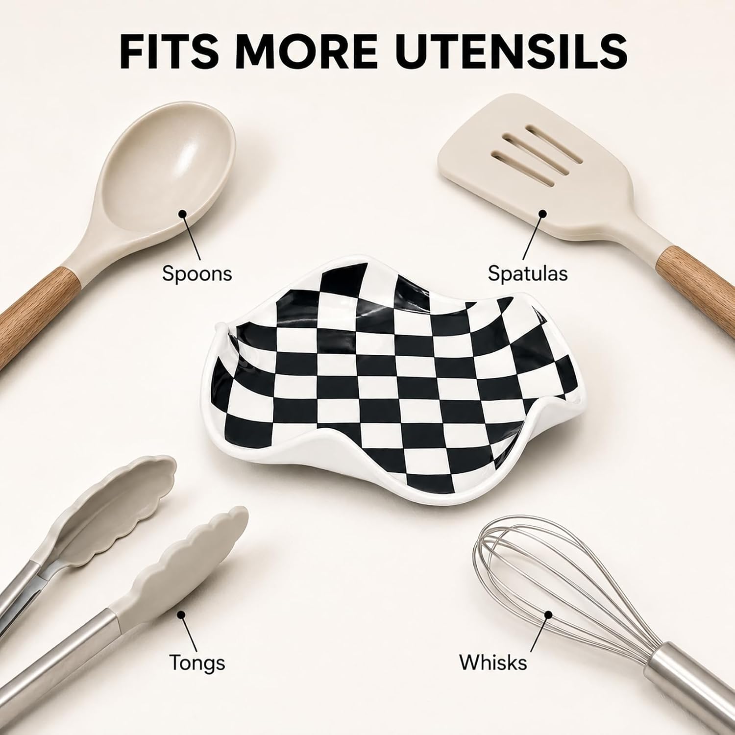 Spoon Rest for Stove Top,5.5 Inch, Checkered Style, Utensil Holder