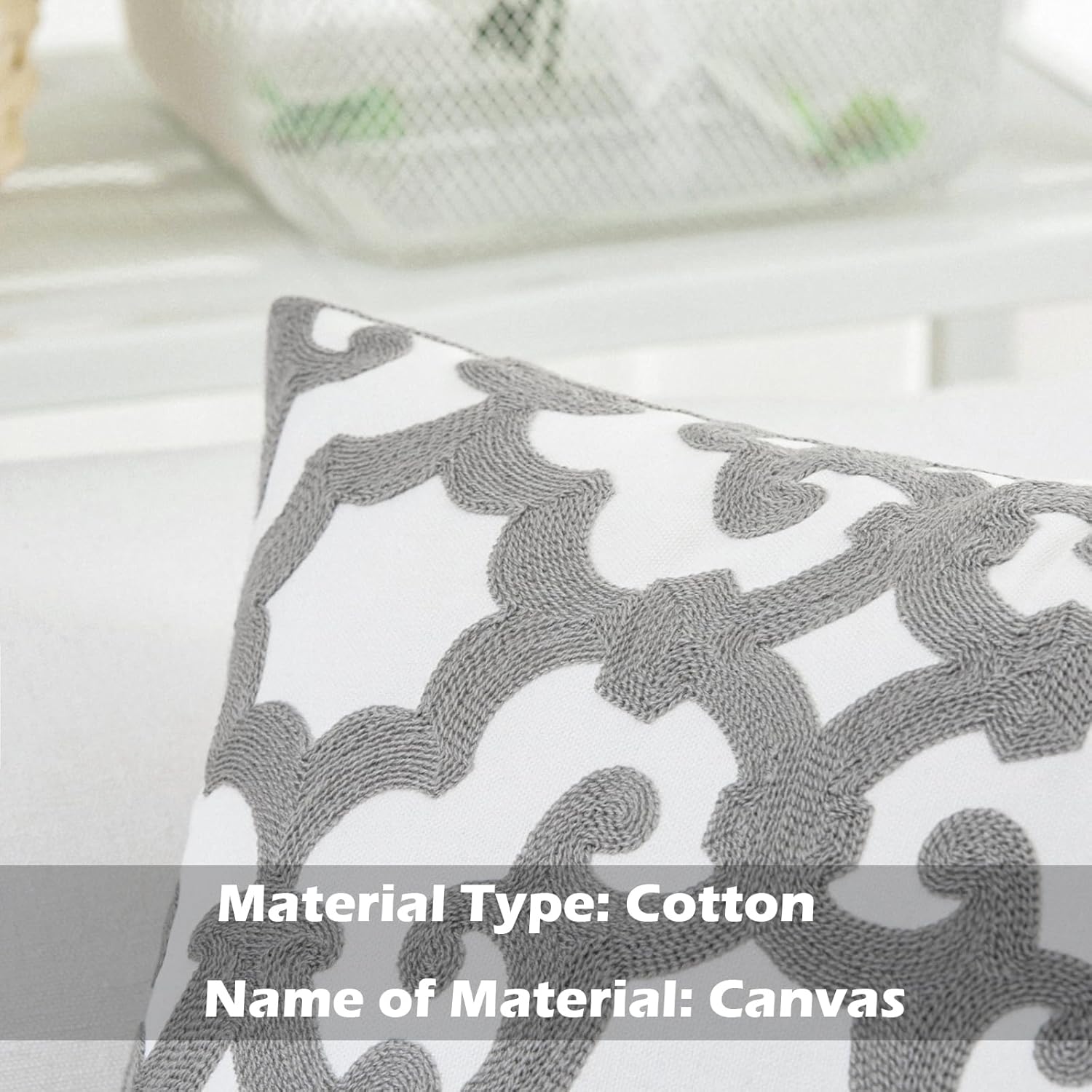 HWY 50 Grey Gray Decorative Throw Pillow Covers 18x18 Inch (1 Piece), Embroidered Cotton Farmhouse Cushion Cover Pillow Case for Sofa Couch Living Room Bed, Geometric - Image 3