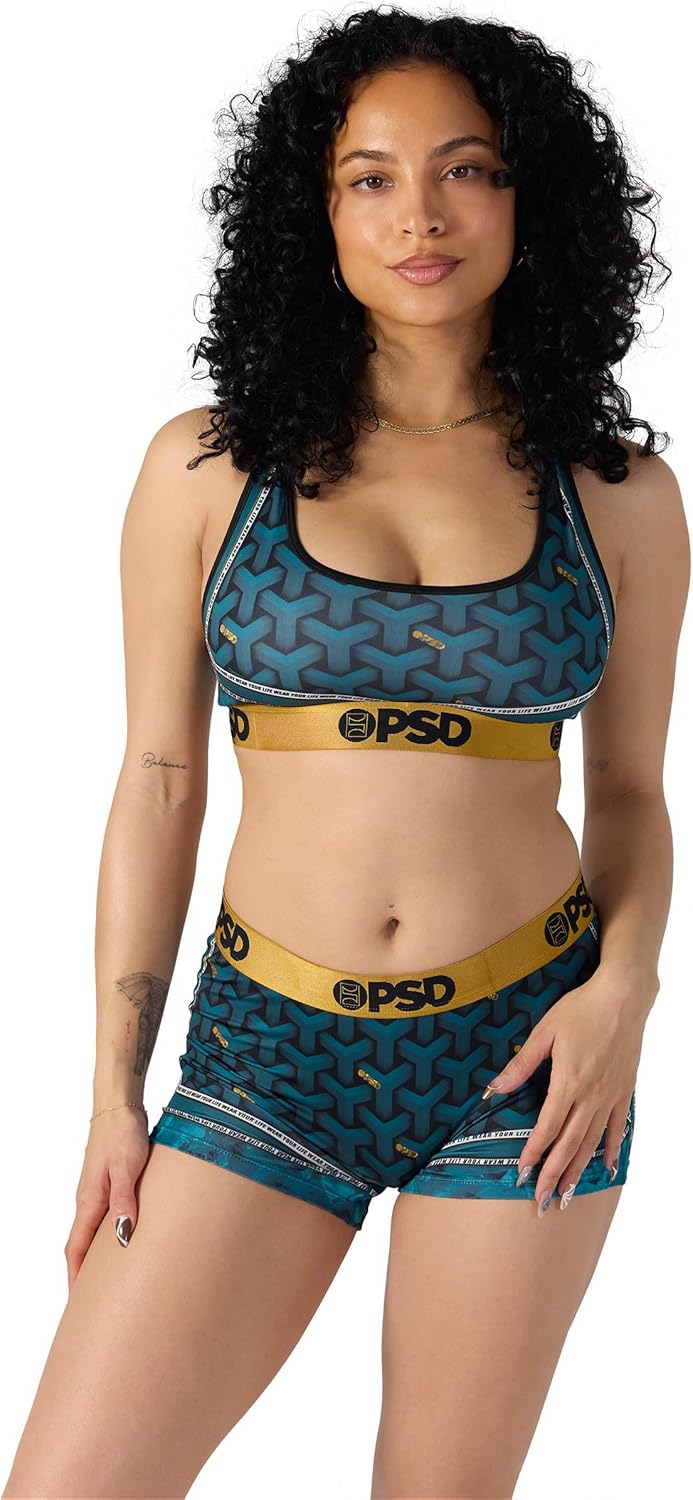 PSD Underwear Womens Sports Bra - Luxury Print, Medium Support Sports Bras for Women, Racerback, Womens Loungewear Bras